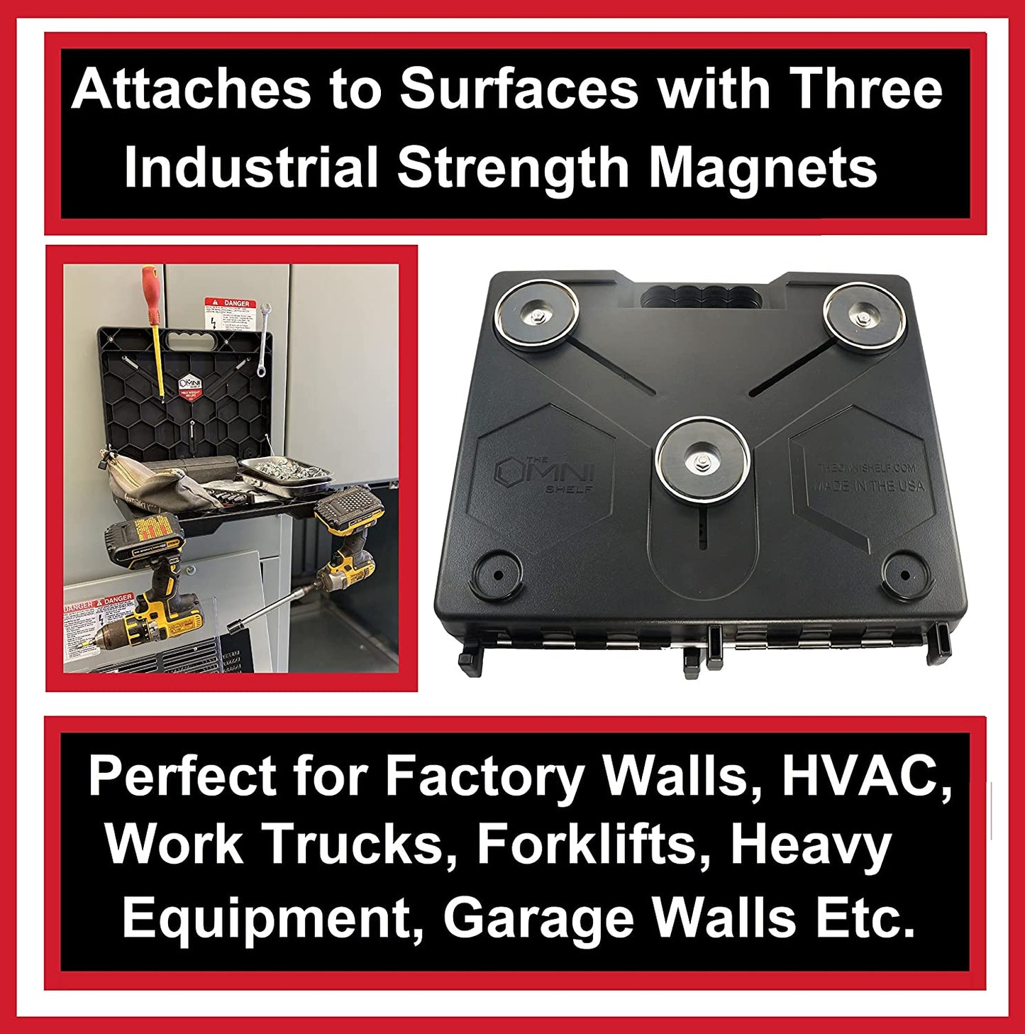 The Omnishelf Magnetic Portable Workstation + Toolbox, Computer & Laptop Stand, Multimeter Case, Utility Shelf W/ 40 Lb Capacity, Hands Free Workstation Attaches to HVAC, Truck, Cabinet, Etc (Magnets)  OmniShelf LLC   
