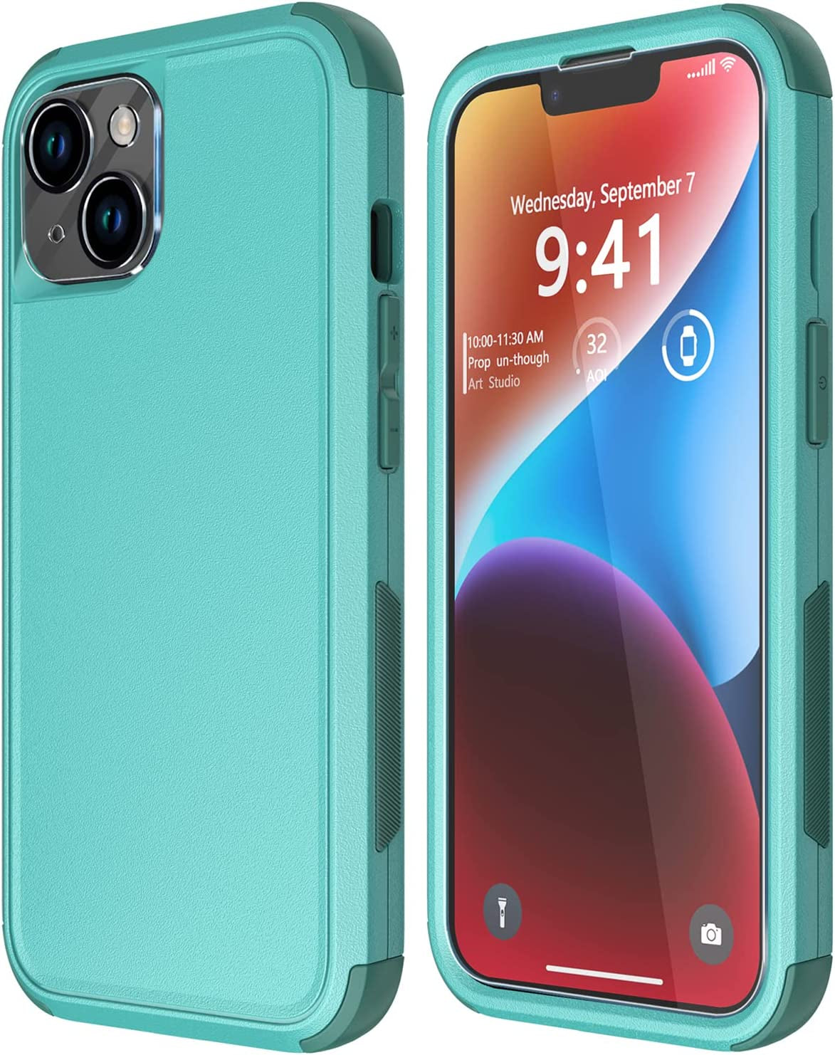 Diverbox for Iphone 14 Case [Shockproof] [Dropproof] [Tempered Glass Screen + Camera Lens Protector],Heavy Duty Protection Phone Case Cover for Apple Iphone 14 (Dark Green)  DiverBox TEAL  