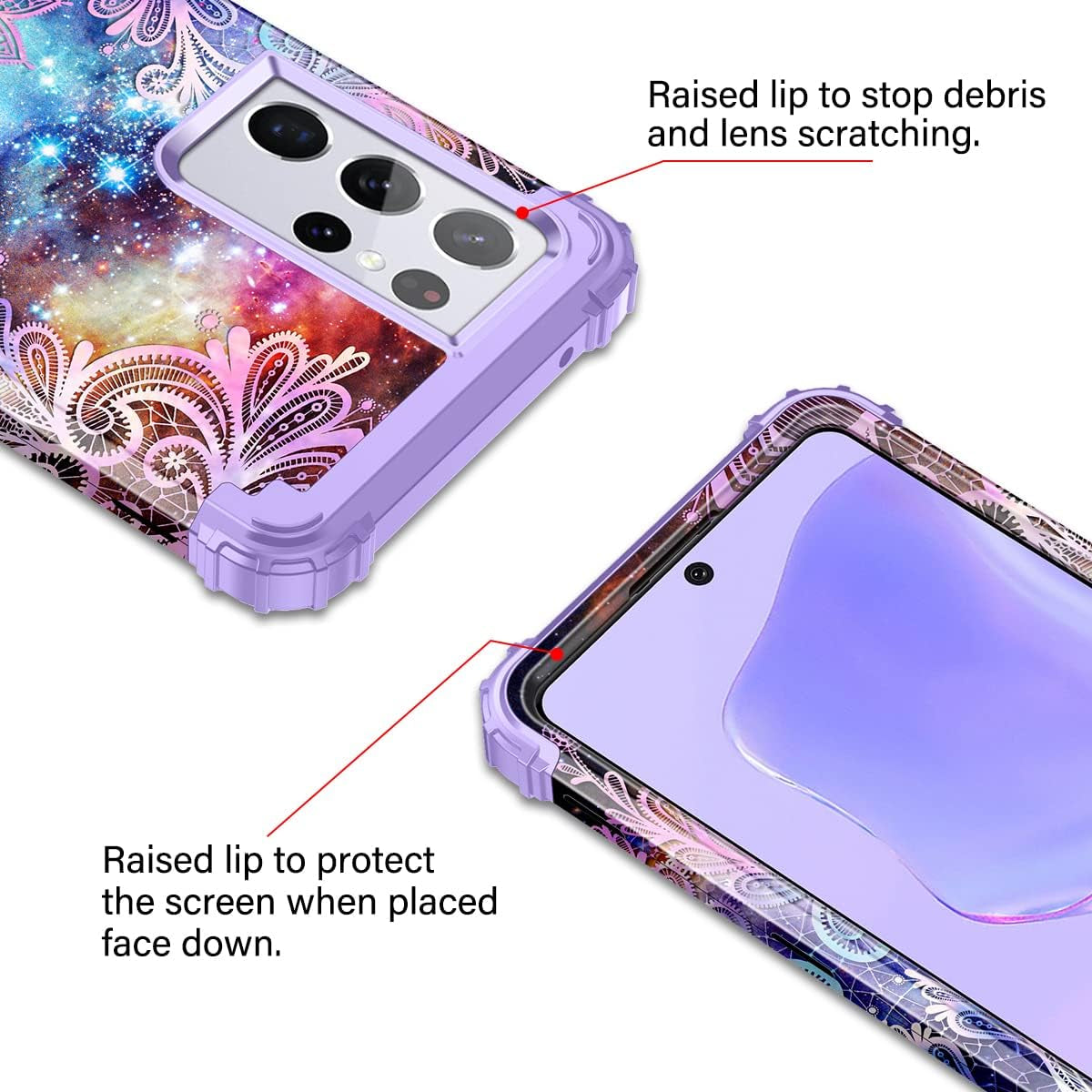 Rancase for Galaxy S21 Ultra 5G Case,Three Layer Heavy Duty Shockproof Protection Hard Plastic Bumper +Soft Silicone Rubber Protective Case for Samsung Galaxy S21 Ultra 5G 6.8 Inch,Purple Mandala  Rancase   