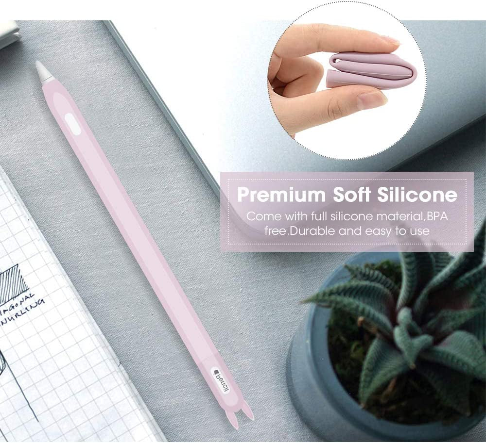 2 Pack Case for Apple Pencil 2Nd Generation Holder Sleeve Skin Pocket Cover Silicone Accessories Kit for Ipad Pro 11 12.9 Inch 2018, Cute Soft Grip Pouch with 4 Protective Cap Holders (Pink, Purple)  2pencil-Pink+purple   