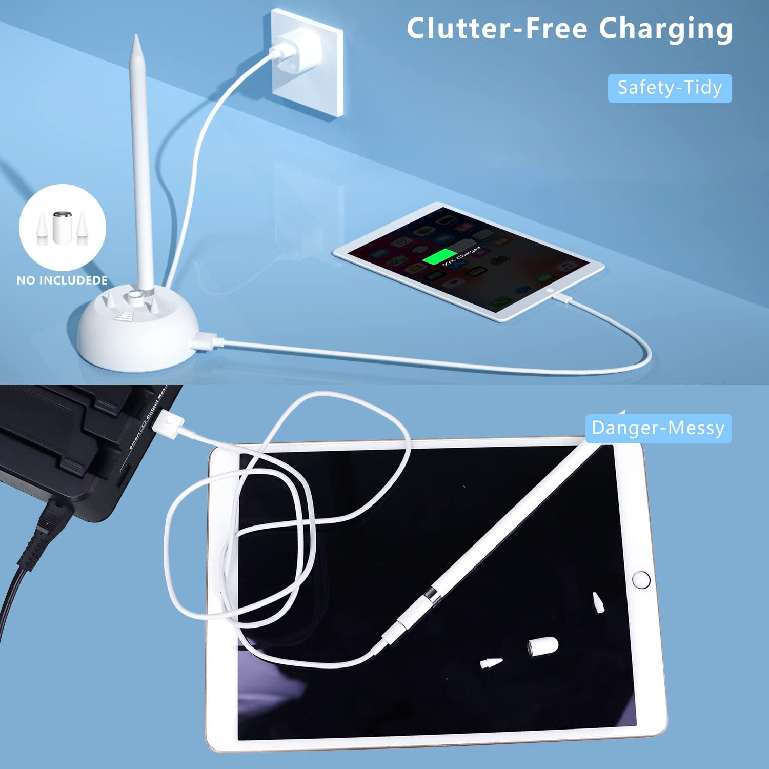 Charging Stand Compatible with Apple Pencil 1St Generation - 3 in 1 Ipad Pencil Charger Dock Holder with LED Light & Pencil Tips and Cap Holder - Ipad Pen Charging Adapter with USB Port  Kaixintek   