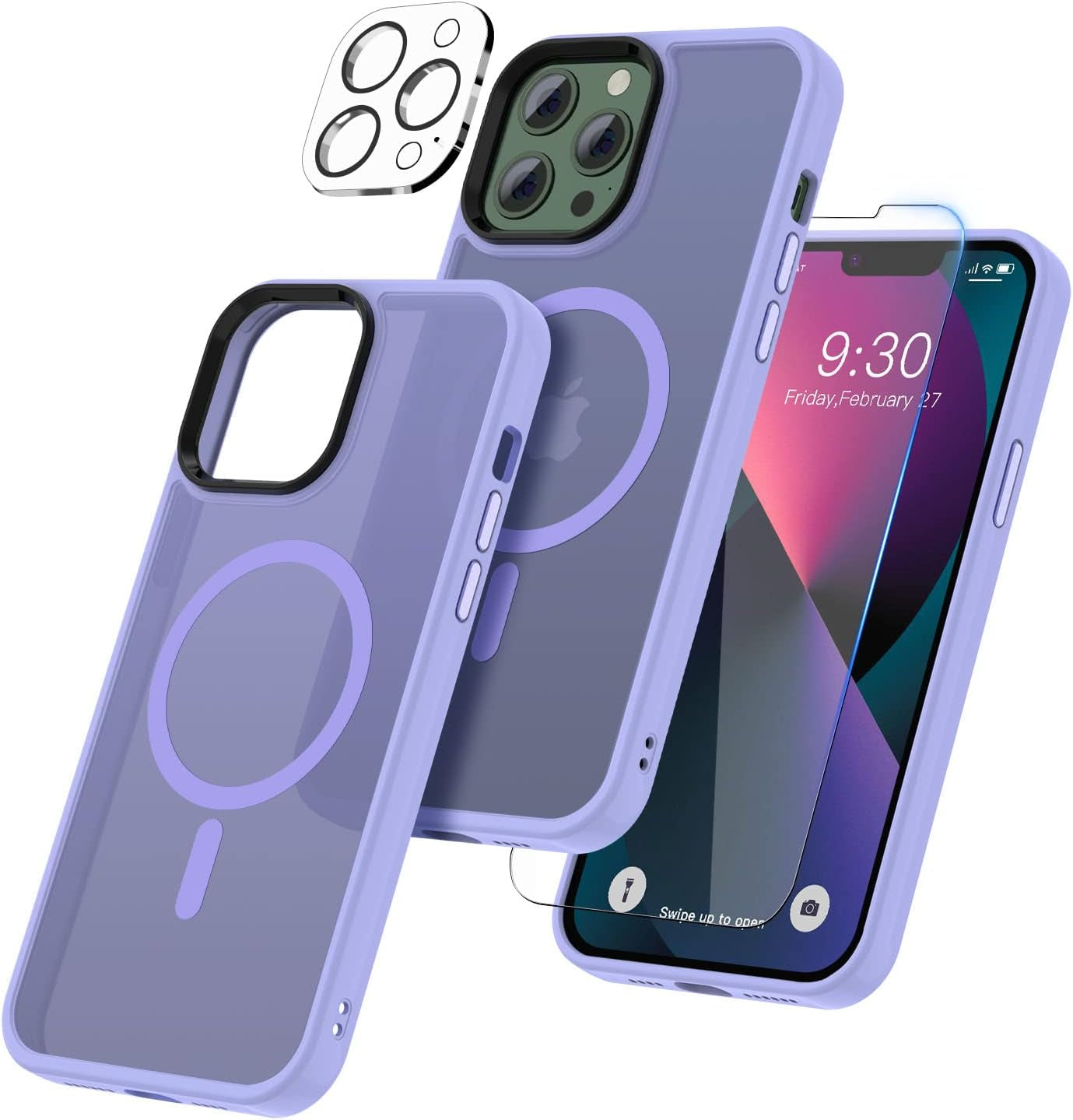 BOTOER [5 in 1 for Iphone 12 Case/Iphone 12 Pro Case,With 2 Pack Screen Protector + 2 Pack Camera Lens Protector, Ultra Thin Scratch Resistant Drop Mag-Safe Phone Case for Iphone 12/12 Pro,Blue A  BOTOER C Purple A Iphone 13 Pro Max 