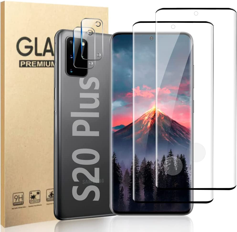 [2+2 Pack] Galaxy S20 Ultra Screen Protector and Camera Lens Protector,Fingerprint Unlock,3D Full Coverage,For Samsung Galaxy S20 Ultra (6.9 Inch) 9H Hardness Tempered Glass Screen Protector  OuYteu for Samsung Galaxy S20 Plus  