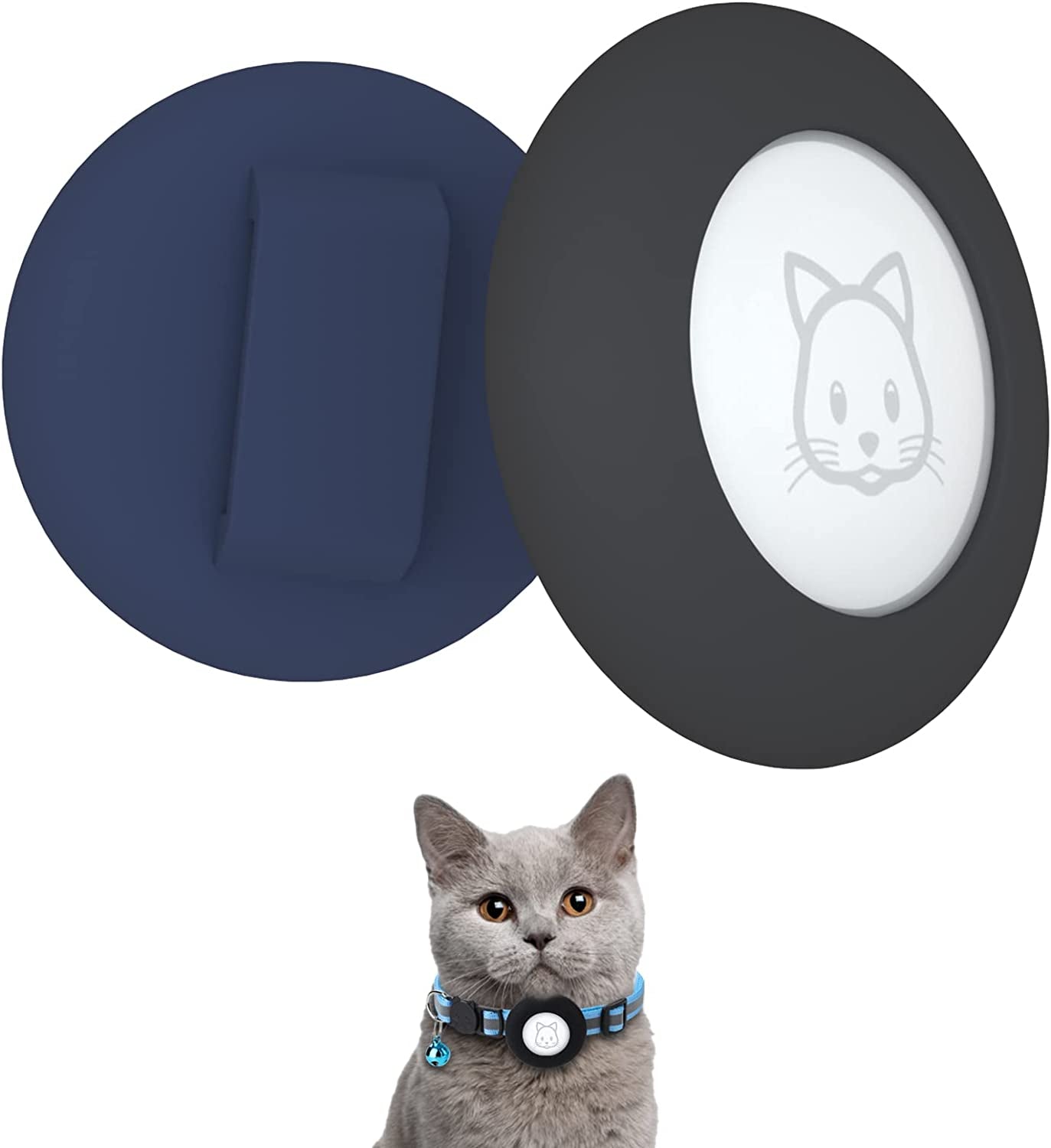 2022 Airtag Cat Collar Holder, Small Air Tag Cat Collar Holder Compatible with Apple Airtag GPS Tracker, 2Pack Waterproof Case Cover for Cat Dog Pet Collar within 3/8 Inch (2 Black)  SimpleThings Black&Blue  