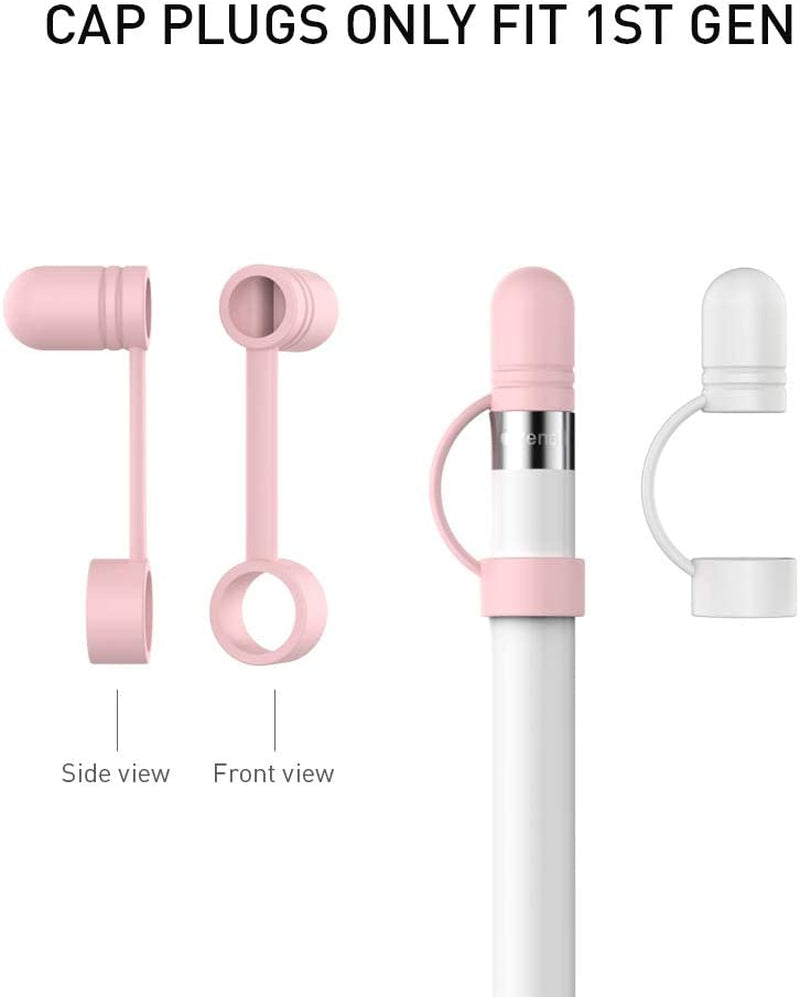 Delidigi 2 Pack Ipencil Grip Ergonomic Sleeve with Anti-Lost Replacement Cap plus Tips Cover Accessories Set Compatible with Apple Pencil 1St Generation (White, Pink)  Delidigi   