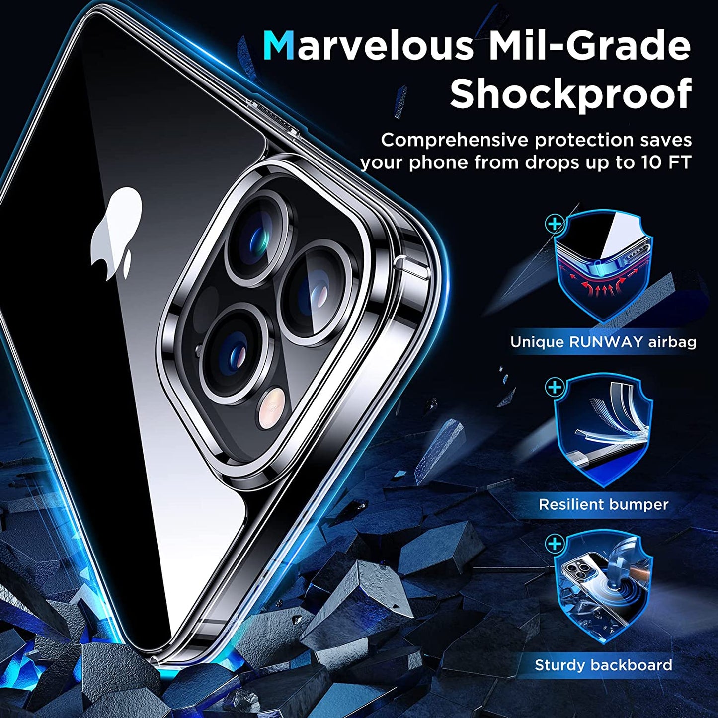 Simtect Ultra Clear for Iphone 14 Pro Case, [Non-Yellowing] [10 FT Military Drop Protection] Slim Fit yet Protective Shockproof Bumper with Airbag Case for Iphone 14 Pro 6.1 Inch- Crystal Clear  Simtect   