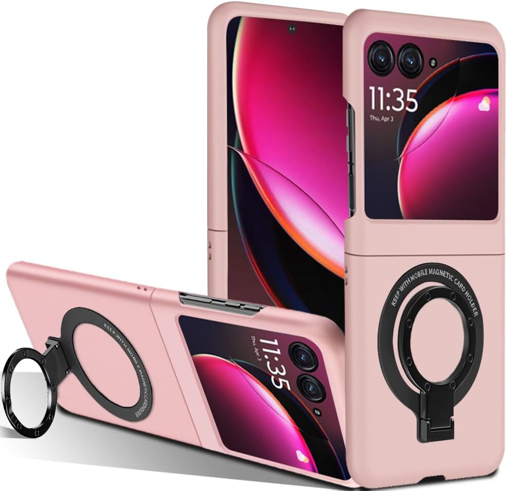 Case for Moto Razr plus 2023 Magnetic Phone Case,Ring Holder Kickstand Wireless Charging Hard PC Shockproof Protective Matte Cover Stand Case for Motorola Razr+ 2023 5G - White  pusiikeer Motorola Razr Plus 2023 Pink  