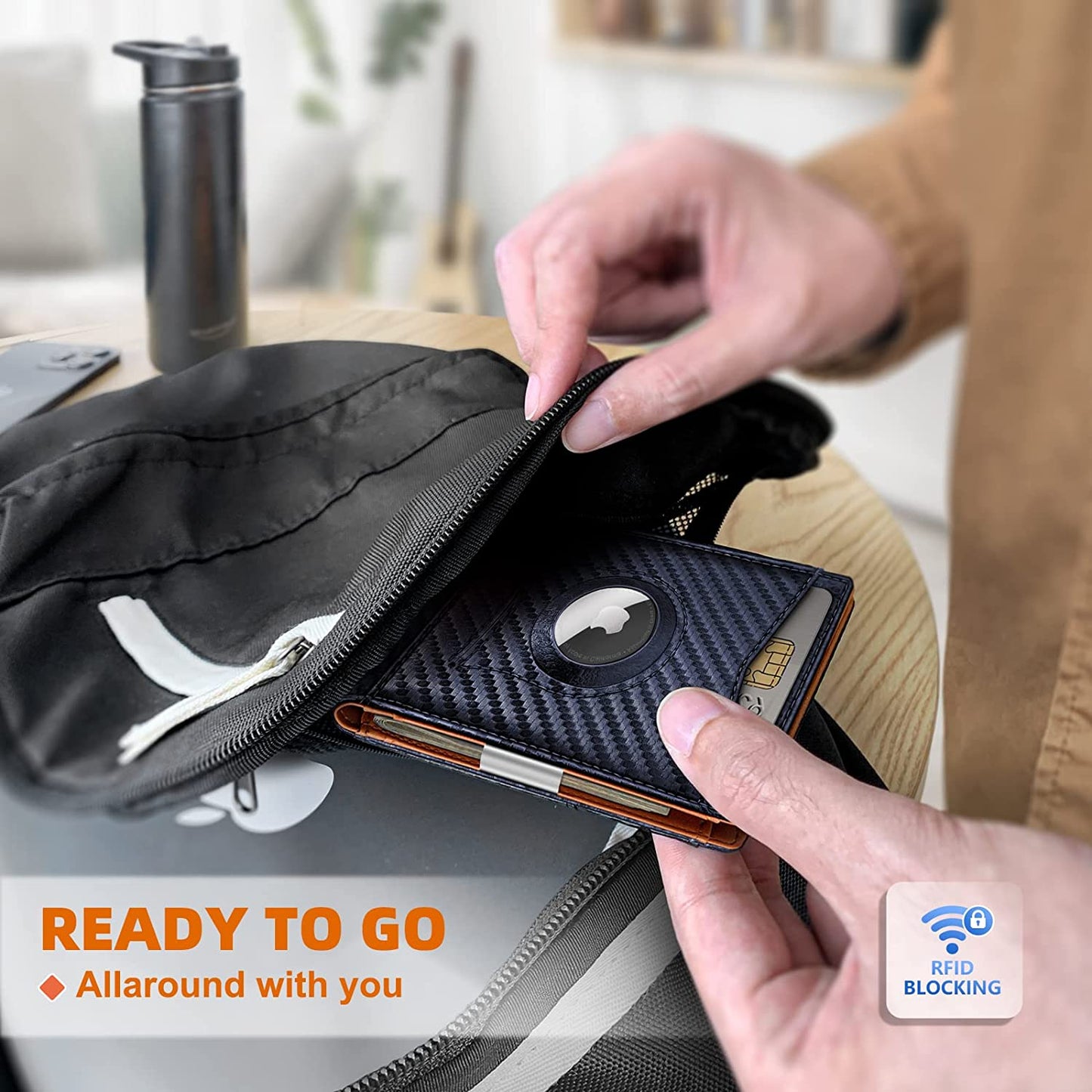 KS Mens Wallet for Airtag or Standard Use, Slim Front Pocket Wallet Money Clip 11 Cards RFID Blocking,No Hole  KS   