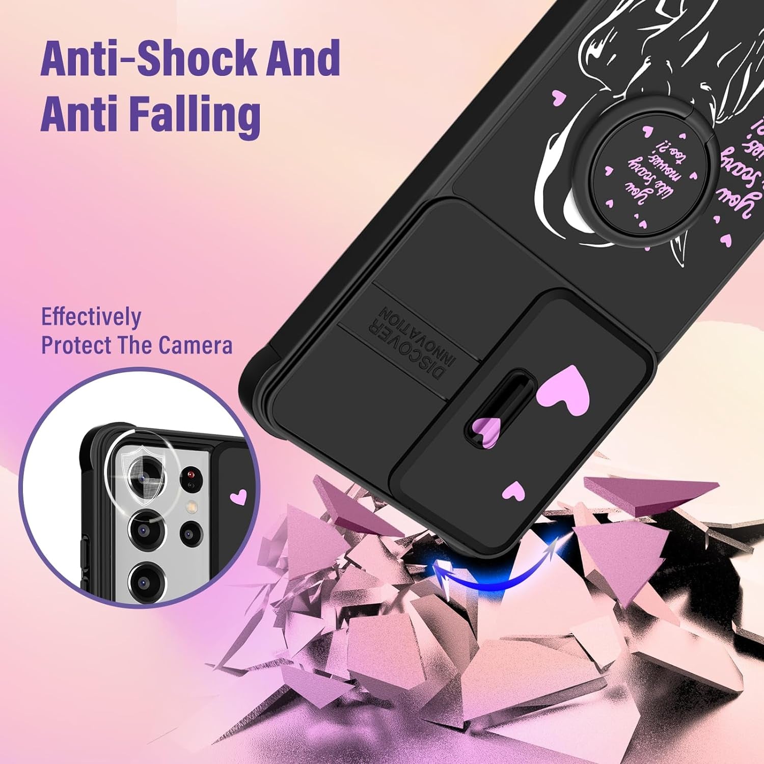 Oqpa for Samsung Galaxy S21 Ultra Case Cute Cartoon S21 Ultra 5G Case for Women Girly Girl Kawaii Funny Unique Cases with Camera Cover+Ring Holder for Galaxy S21 Ultra, Heart Skull  meitong2020   