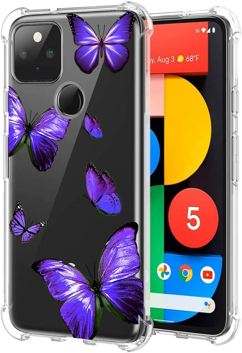 Zoeirc Case for Google Pixel 5 Case, GD1YQ GTT9Q Clear Case for Girls Women, Soft TPU Shockproof Protective Transparent Case Cover for Google Pixel 5 (Purple Butterfly)  Zoeirc   