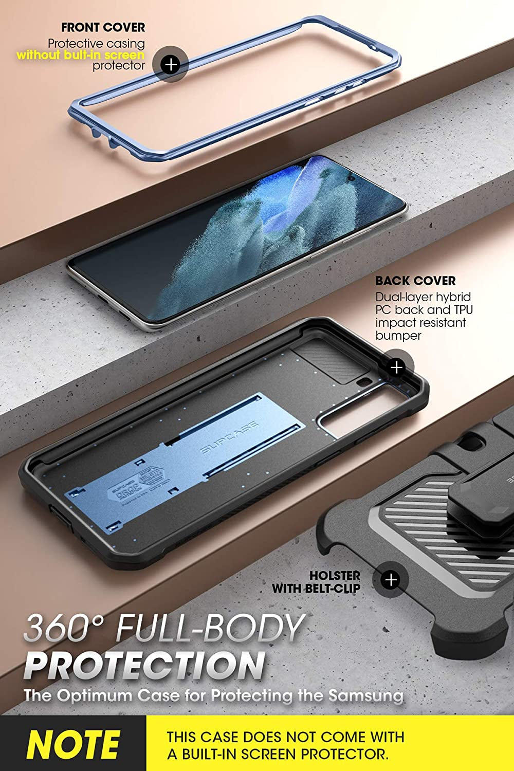 SUPCASE Unicorn Beetle Pro Series Case Designed for Samsung Galaxy S21 Ultra 5G (2021 Release), Full-Body Dual Layer Rugged Holster & Kickstand Case without Built-In Screen Protector (Tilt)  SUPCASE   