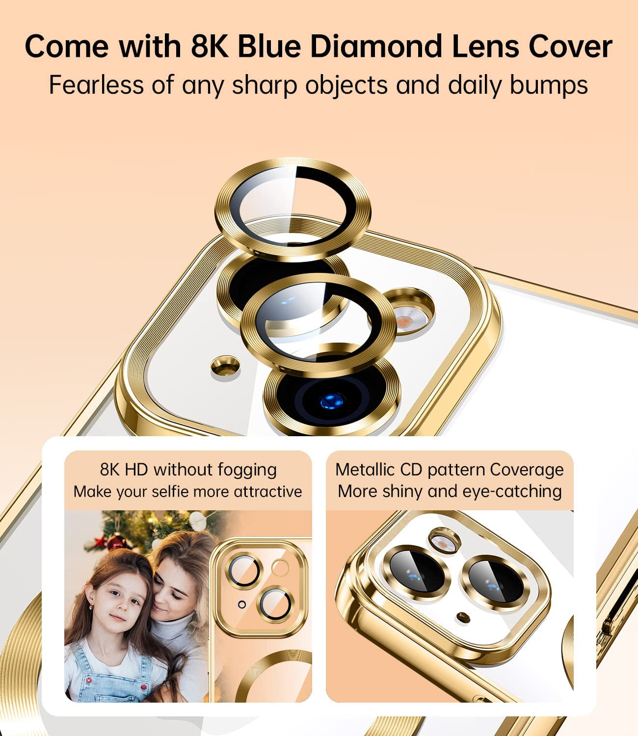 JUESHITUO Magnetic Matallic Glossy Clear for Iphone 14 Case with Full Camera Cover Protection [No.1 Strong N52 Magnets] [Military Grade Drop Protection] for Women Girls Phone Case (6.1")-Gold  JUESHITUO   