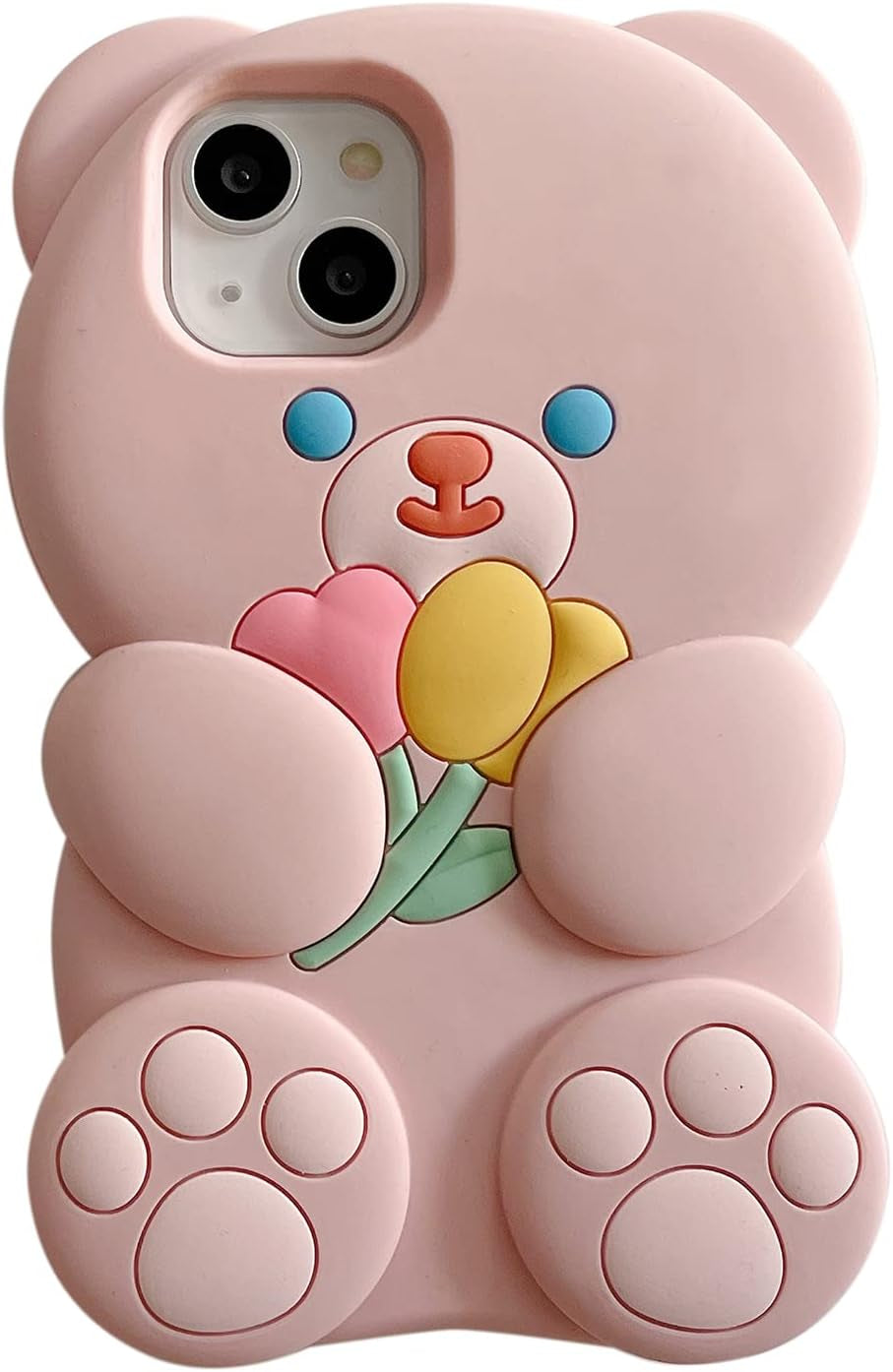 YAKVOOK Kawaii Phone Cases for Iphone 12/12 Pro,Cute Cartoon Cookies Bear Phone Case with Bubble Tea Phone Case 3D Iphone 12/12 Pro Case Soft Silicone Shockproof Cover for Women Girls  Yatchen Bear Flower Pink Iphone 11 