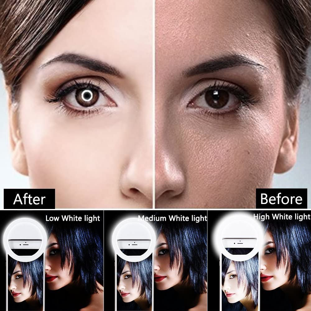Selfie Ring Light, XINBAOHONG Rechargeable Portable Clip-On Selfie Fill Light with 36 LED for Iphone/Android Smart Phone Photography, Camera Video, Girl Makes up (White)  XINBAOHONG   