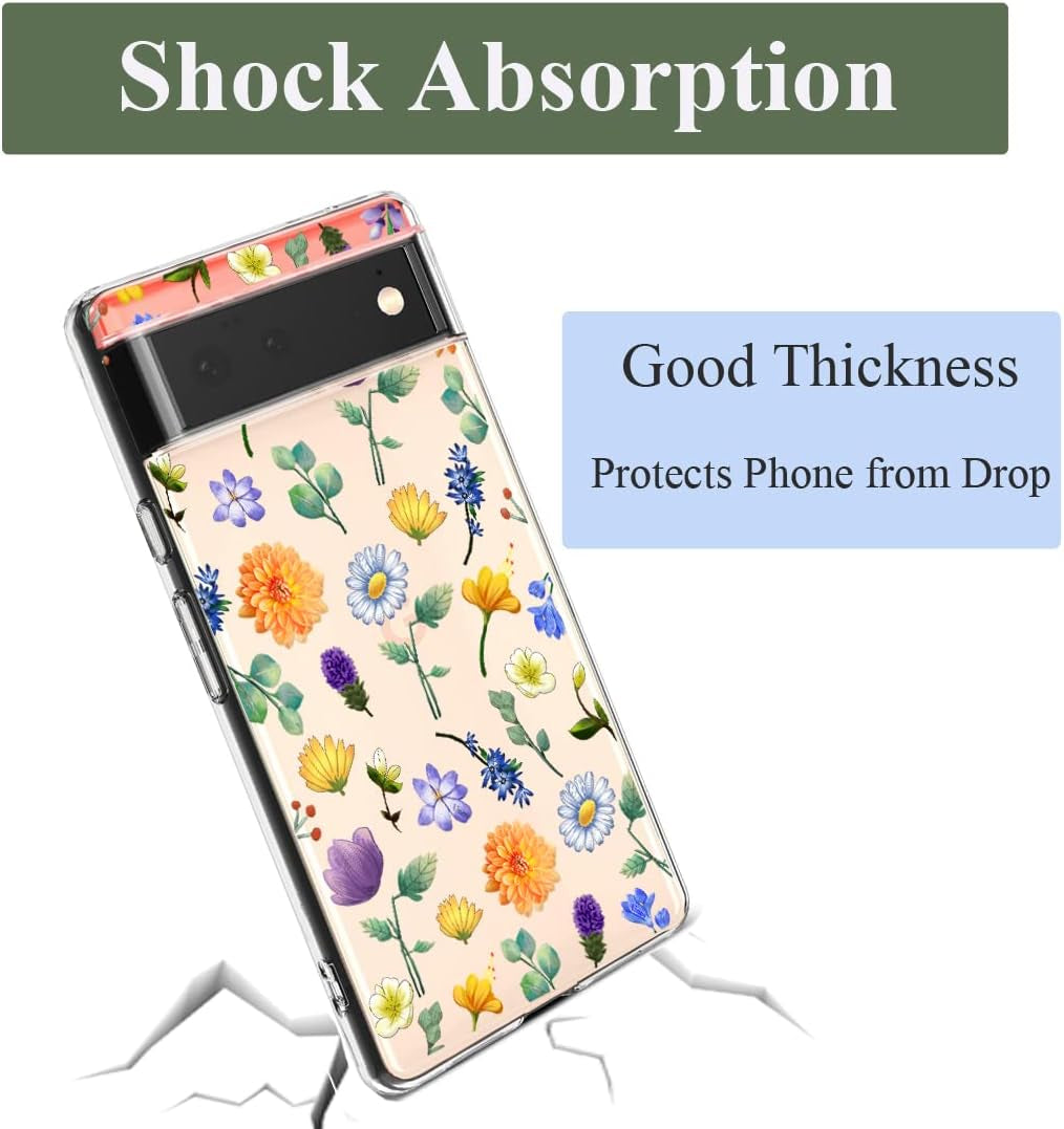 Unov Case Compatible with Pixel 6 Case Clear with Design Soft TPU Shock Absorption Slim Embossed Pattern Protective Back Cover 6.4 Inch (Flower Garden)  Unov   