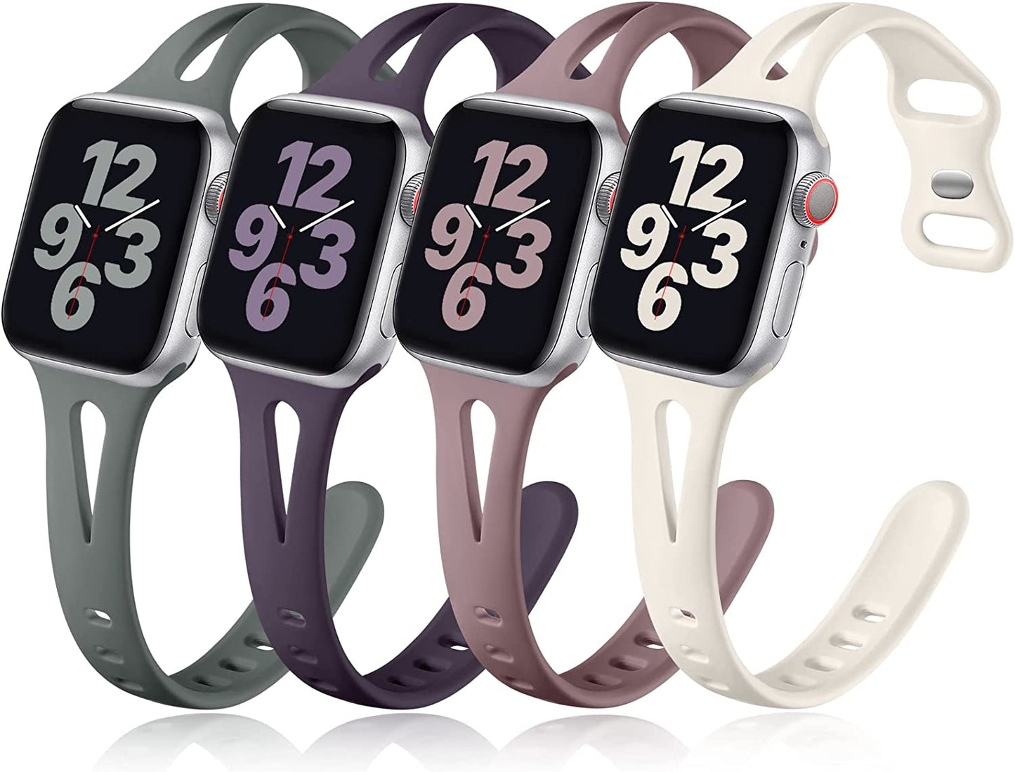 Getino Compatible with Apple Watch Band 40Mm 38Mm 41Mm Iwatch Series 8 7 6 5 4 3 2 1 SE for Women Men, Stylish Durable Silicone Slim Sport Watch Bands, 4 Pack, Cyan/Lake Blue/Starlight/Grayish Purple  Getino Cherry Purple/Starlight/Smoke Purple/Dark Grey 42mm/44mm/45mm/49mm 
