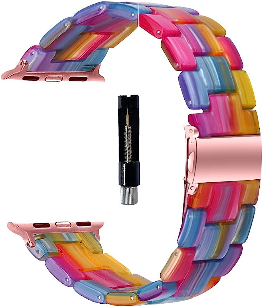 SANXIULY Compatible with Apple Watch Band 38Mm 40Mm 41Mm 42Mm 44Mm 45Mm/Apple Watch Band Ultra 49Mm, Iwatch Resin Bands for Women Compatible for Apple Watch Series 8 7 6 5 4 3 2 1 Se  SANXIULY Rainbow 38/40/41MM 
