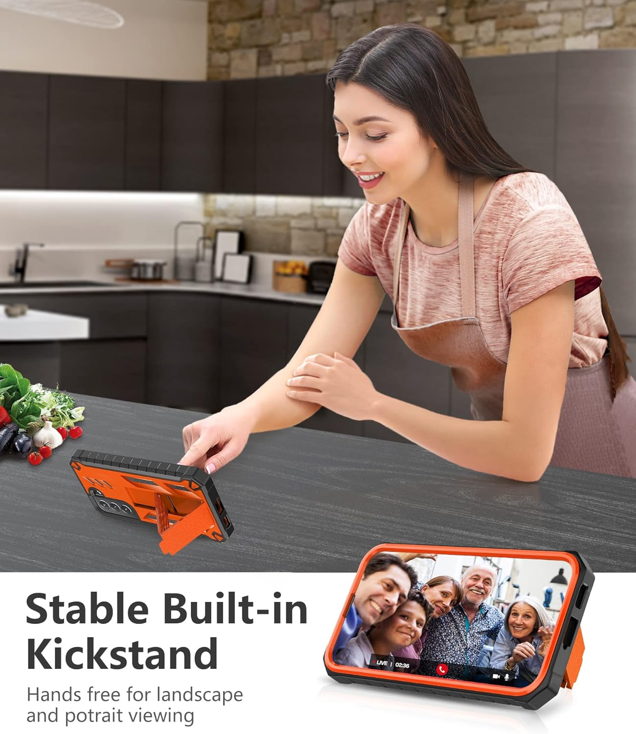 Soios for Samsung Galaxy S22 Protective Case: Military Grade Drop Proof Protection Mobile Phone Cover with Kickstand | Rugged Shockproof TPU Matte Textured Sturdy Phone Bumper (Orange)  SOiOS   