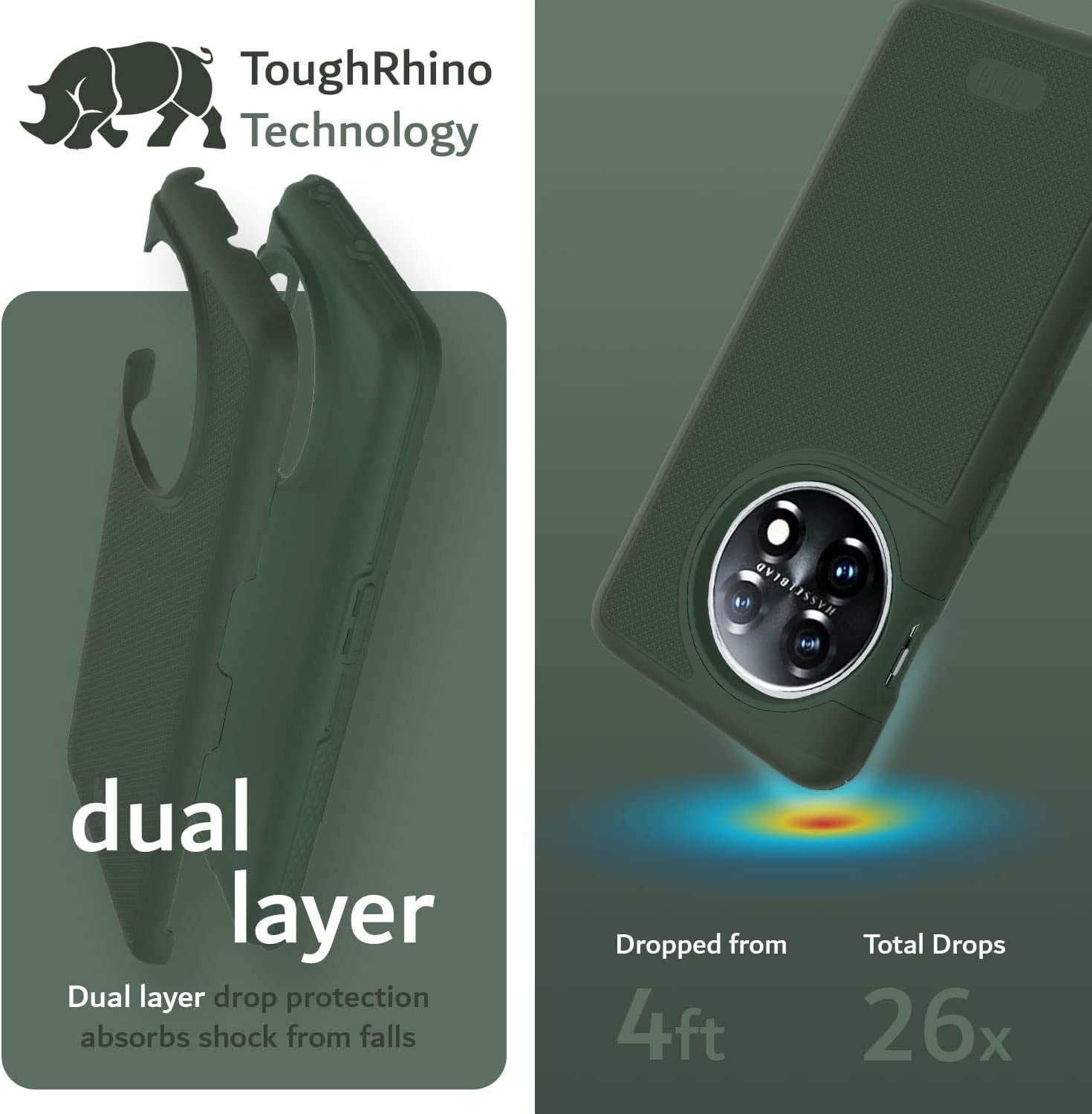 TUDIA Dualshield Grip Designed for Oneplus 11 Case 5G (2023), [Mergegrip] Dual Layer Shockproof Slim Military Grade Non-Slip Tough Heavy Duty Protective Phone Case Cover (Pine Green)  TUDIA   