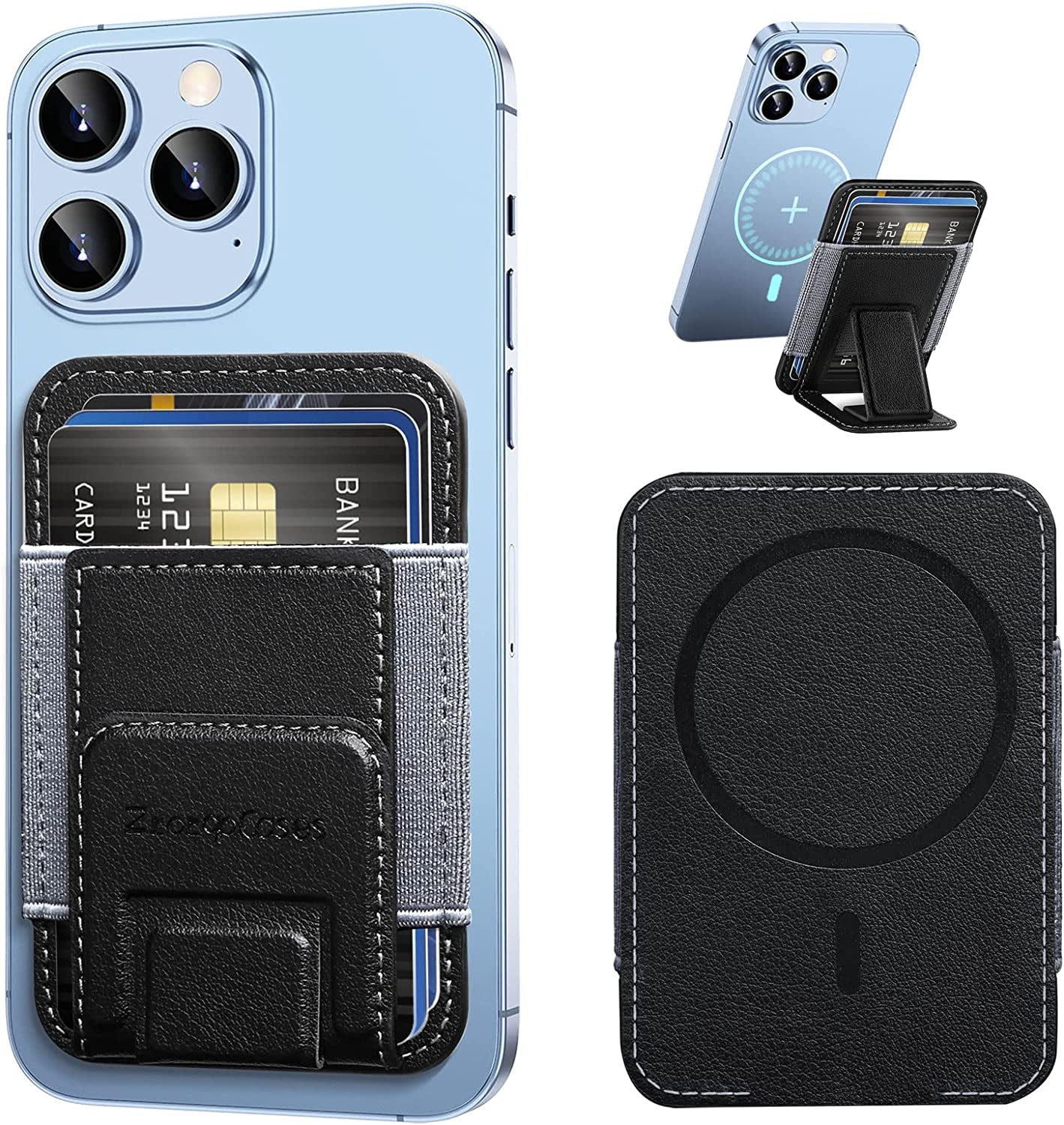 Ztotopcases Leather Magnetic Wallet Stand with Magsafe and Adjustable Stand Card Holder for Iphone 14/14 Plus/14 Pro Max and 13/12 Series, Fit 5 Cards, Not for 14 Pro/13 Pro/13 Mini/12 Mini, Black  ZtotopCases   