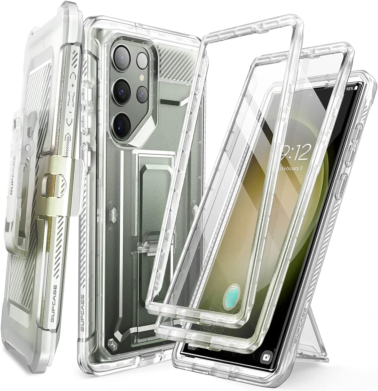 SUPCASE Unicorn Beetle Pro Case for Samsung Galaxy S23 Ultra 5G (2023), [Extra Front Frame] Full-Body Dual Layer Rugged Belt-Clip & Kickstand Case with Built-In Screen Protector (Frostblue)  SUPCASE Clear  