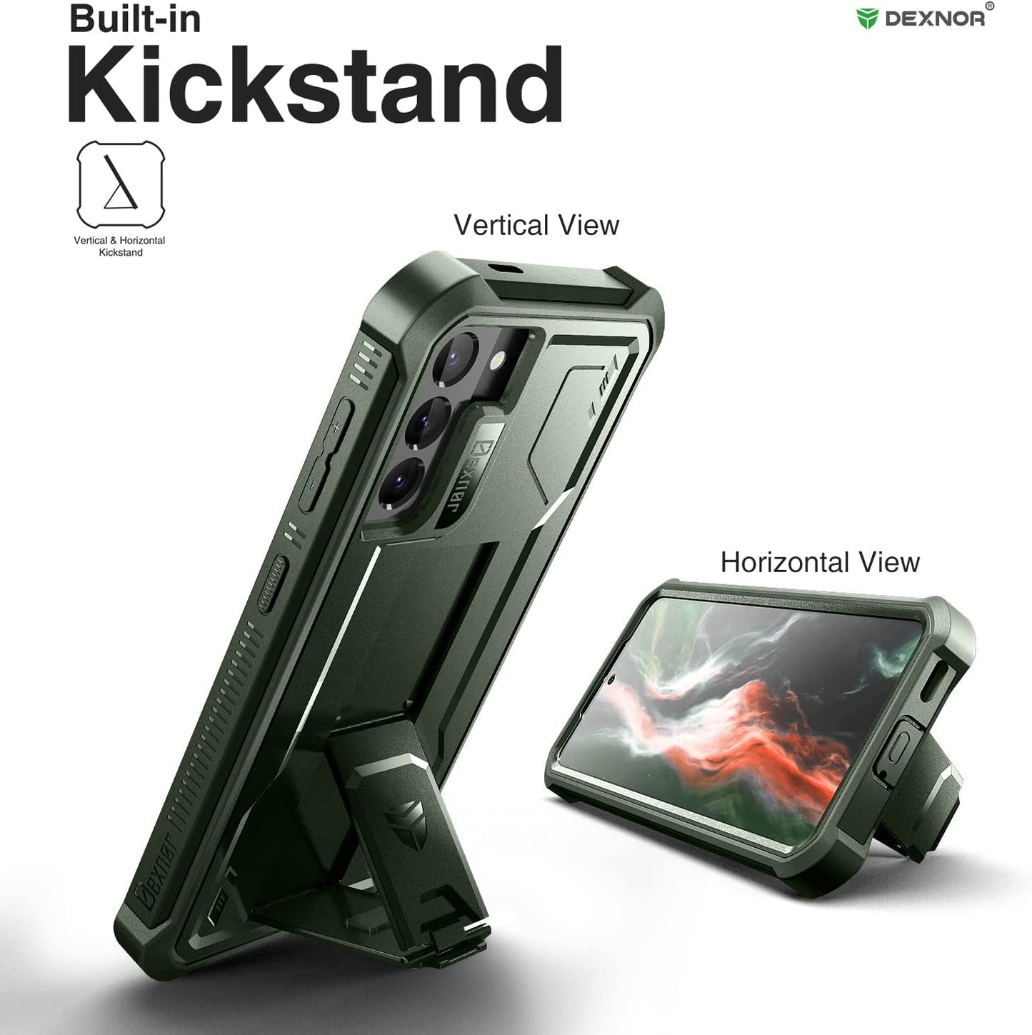 Dexnor for Samsung Galaxy S21+ plus Case, [Built in Screen Protector and Kickstand] Heavy Military Grade Protection Shockproof Protective Cover for Samsung Galaxy S21 plus 5G, 6.7 Inch, Army Green  Dexnor   