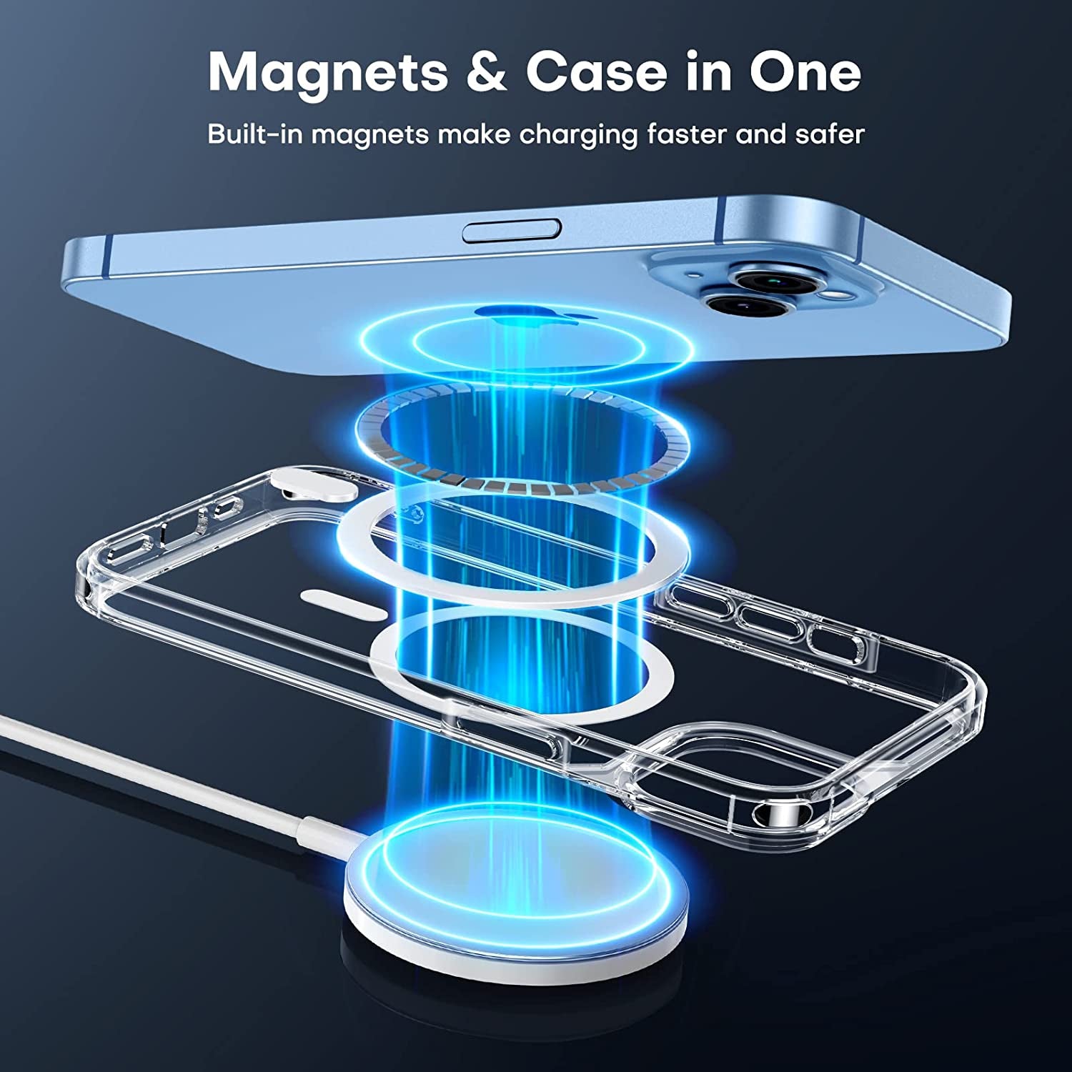TAURI 5-In-1 Magnetic Designed for Iphone 13 Case for Iphone 14 Case [Compatible with Magsafe], with 2 Screen Protector +2 Camera Lens Protector, [Not-Yellowing] Phone Case for Iphone 13/14, Clear  TAURI   