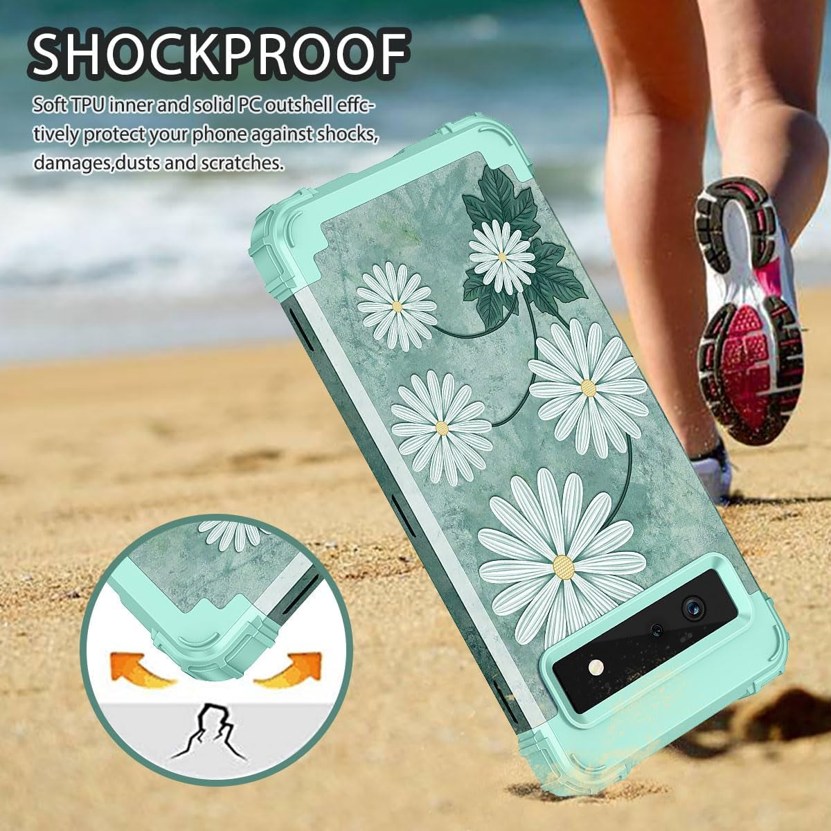 Hekodonk for Google Pixel 6 Pro Case,Heavy Duty Shockproof Protection Hard Plastic+Silicone Rubber Hybrid 3 in 1 Drop Protective Case for Google Pixel 6 Pro White Flower  Hekodonk   