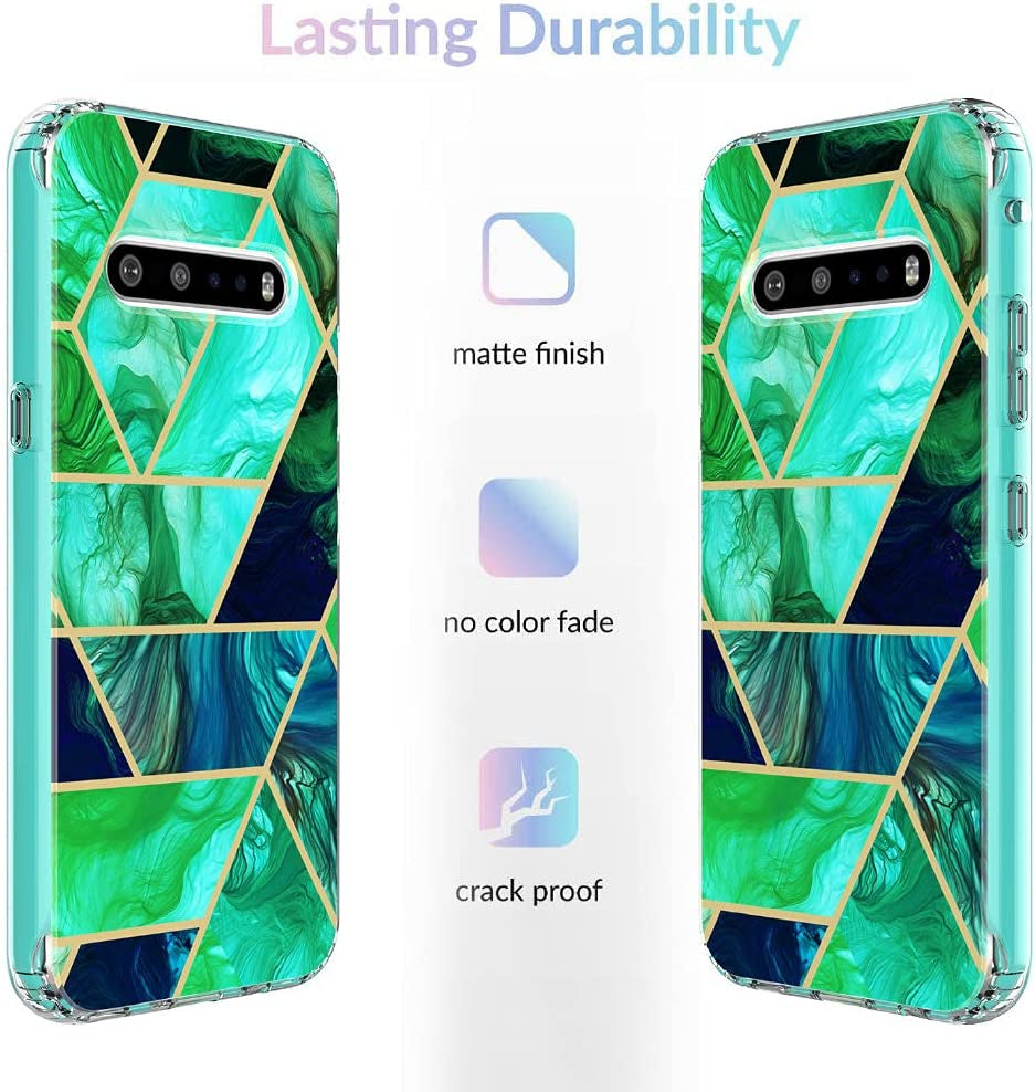 Jeylly Case for LG V60 Thinq, Heavy Duty Shock-Absorption anti Scratch Non Slip Women Girls Marble Full Body Protective Case, Hard PC Soft TPU Hybrid Bumper Case for LG V60 6.8 Inch 2020 - Jade Green  Jeylly   