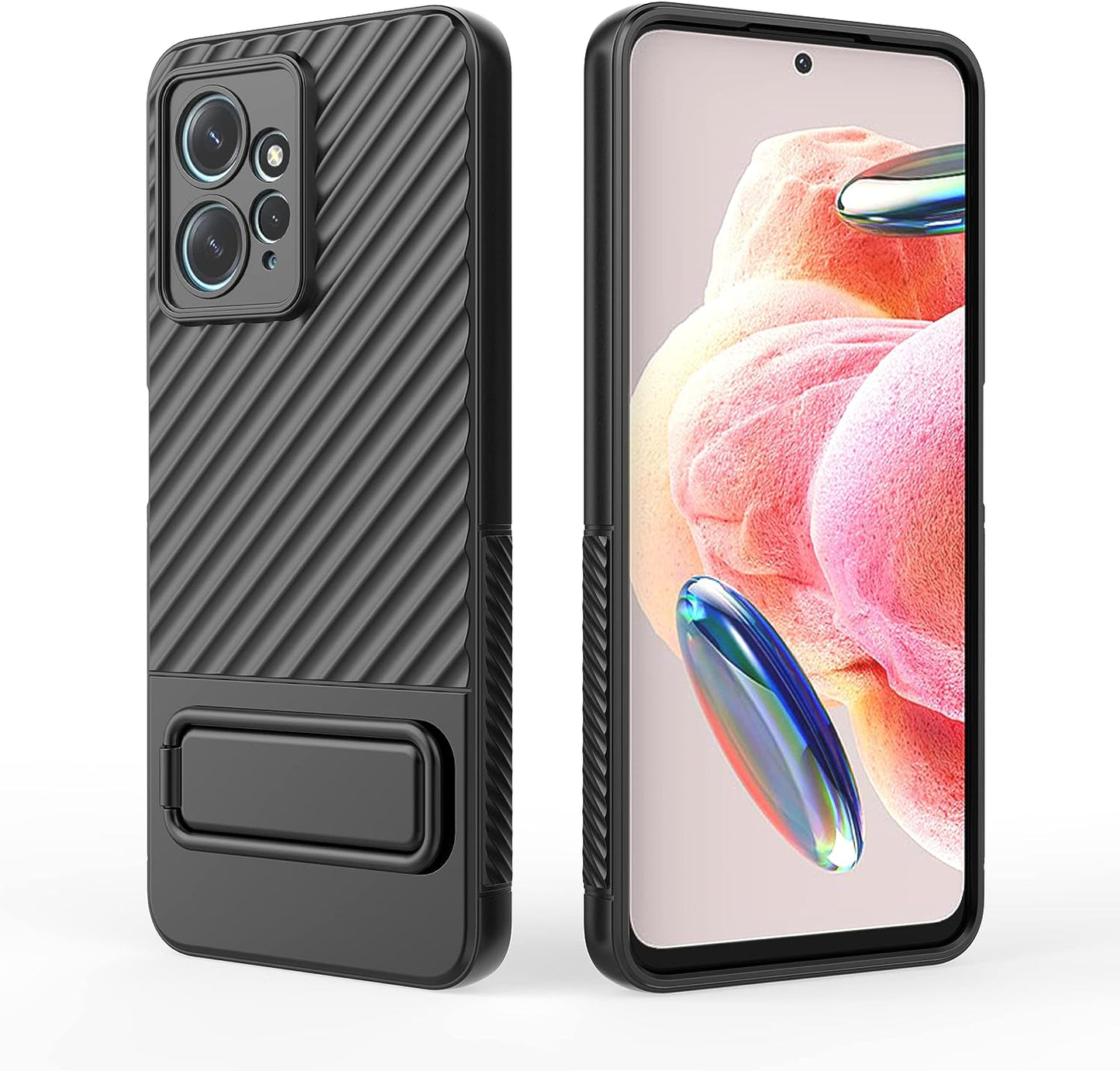 Zzjoooj for Xiaomi Redmi Note 12 4G Case with Kickstand, Shockproof Rugged TPU Cover, Shock-Absorption anti Impact Scratch Resistant Phone Cover, with Soft Microfiber Lining, Black  zZjoOoj   