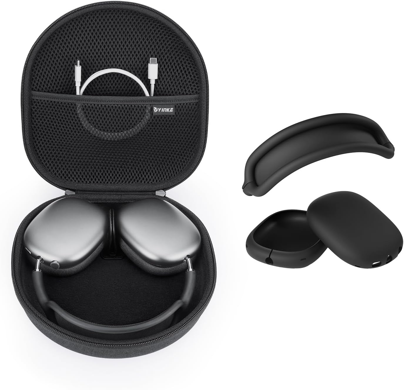 Yinke Smart Case for Apple Airpods Max Supports Sleep Mode, Hard Organizer Portable Carry Travel Cover Storage Bag (Black)  Yinke Deep Black  