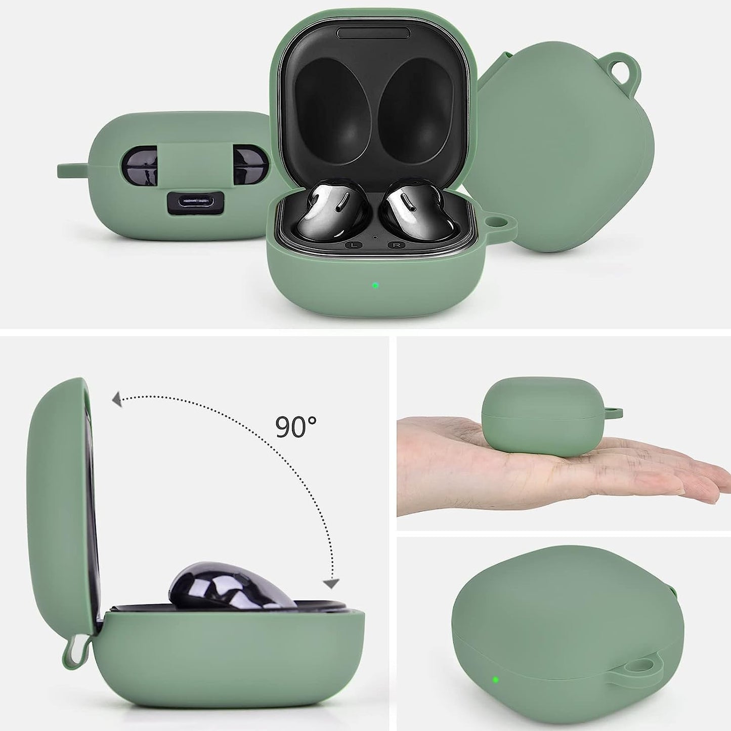 Filoto Case for Samsung Galaxy Buds 2 / Buds Live/Buds Pro/Buds 2 Pro, Cute Silicone Earbuds Protective Case Cover with Pompom Keychain Accessories for Women Girls (Cactus Green  Kerle   