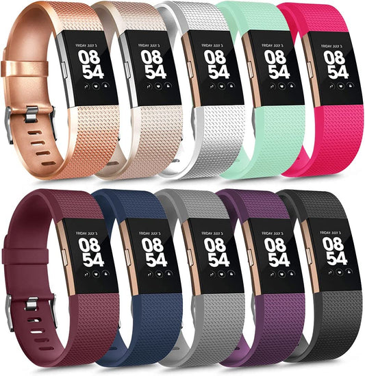 10 Pack Sport Bands Compatible with Fitbit Charge 2 Bands, Soft Silicone Replacement Wristbands for Women Men Small Large (Small, 10 Pack B)  Amzpas   