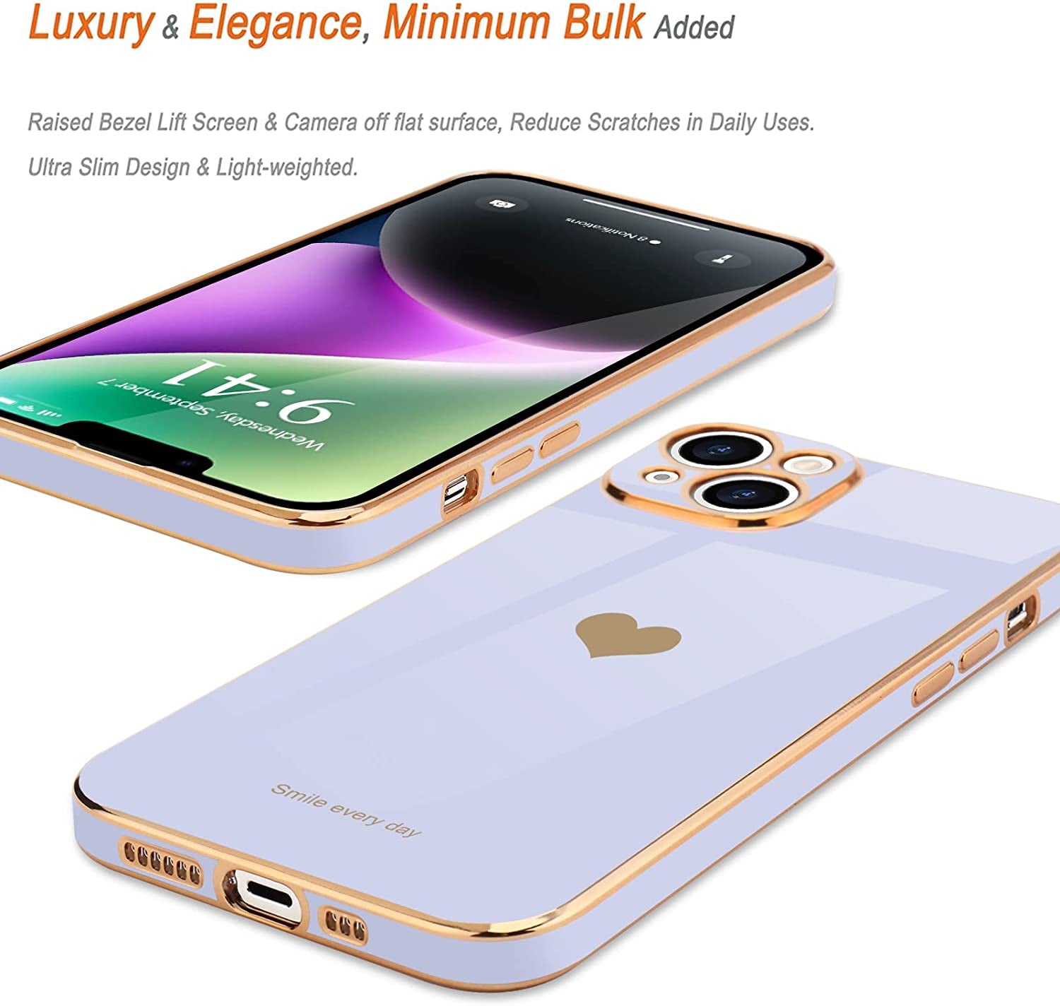 Teageo for Iphone 14 Case for Women Girl Cute Love Heart Luxury Electroplate Plating Soft Bling Back Cover Raised Full Camera Protection Bumper Silicone Shockproof Phone Case for Iphone 14, Purple  janzee   