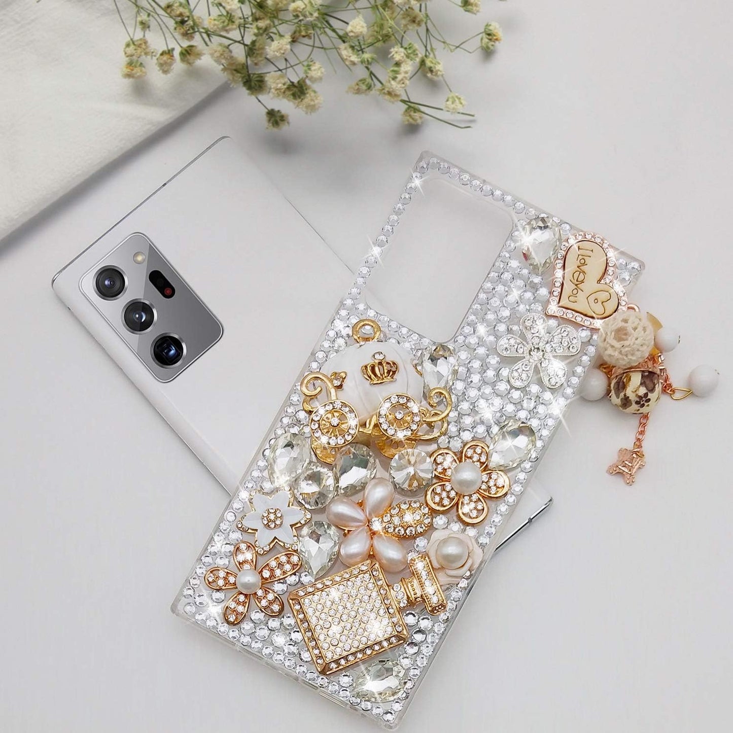 Guppy for Galaxy Note 20 Ultra Case Women Luxury 3D Bling Shiny Rhinestone Diamond Crystal Pearl Handmade Pendant Iron Tower Pumpkin Car Flowers Soft Protective Anti-Fall Case for Galaxy Note 20 Ultra  Guppy   