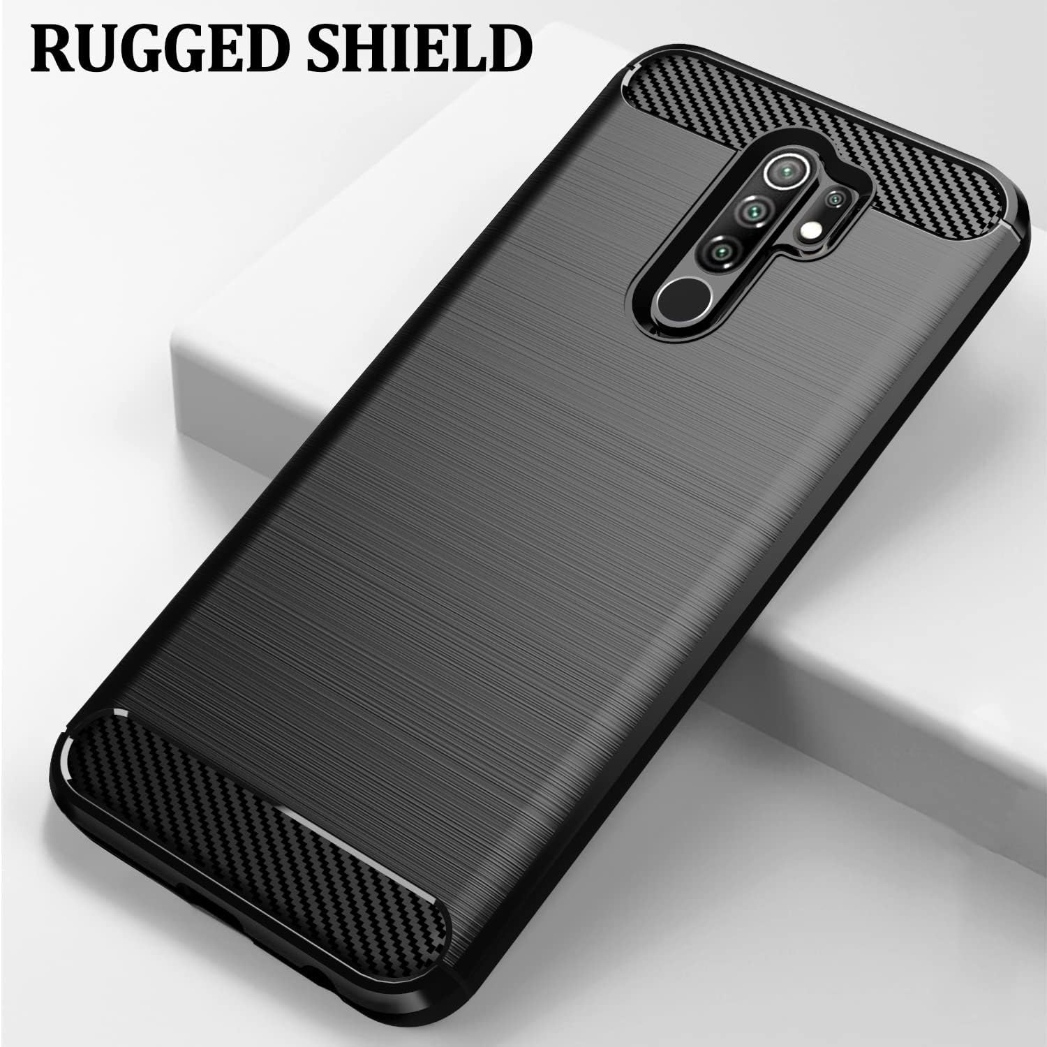 Asuwish Compatible with Xiaomi Redmi 9 Case and Tempered Glass Screen Protector Cell Accessories Soft Silicone Slim Protective Phone Covers for Redmi9 Prime Poco M2 Women Men Carbon Fiber Dark Black  Asuwish   