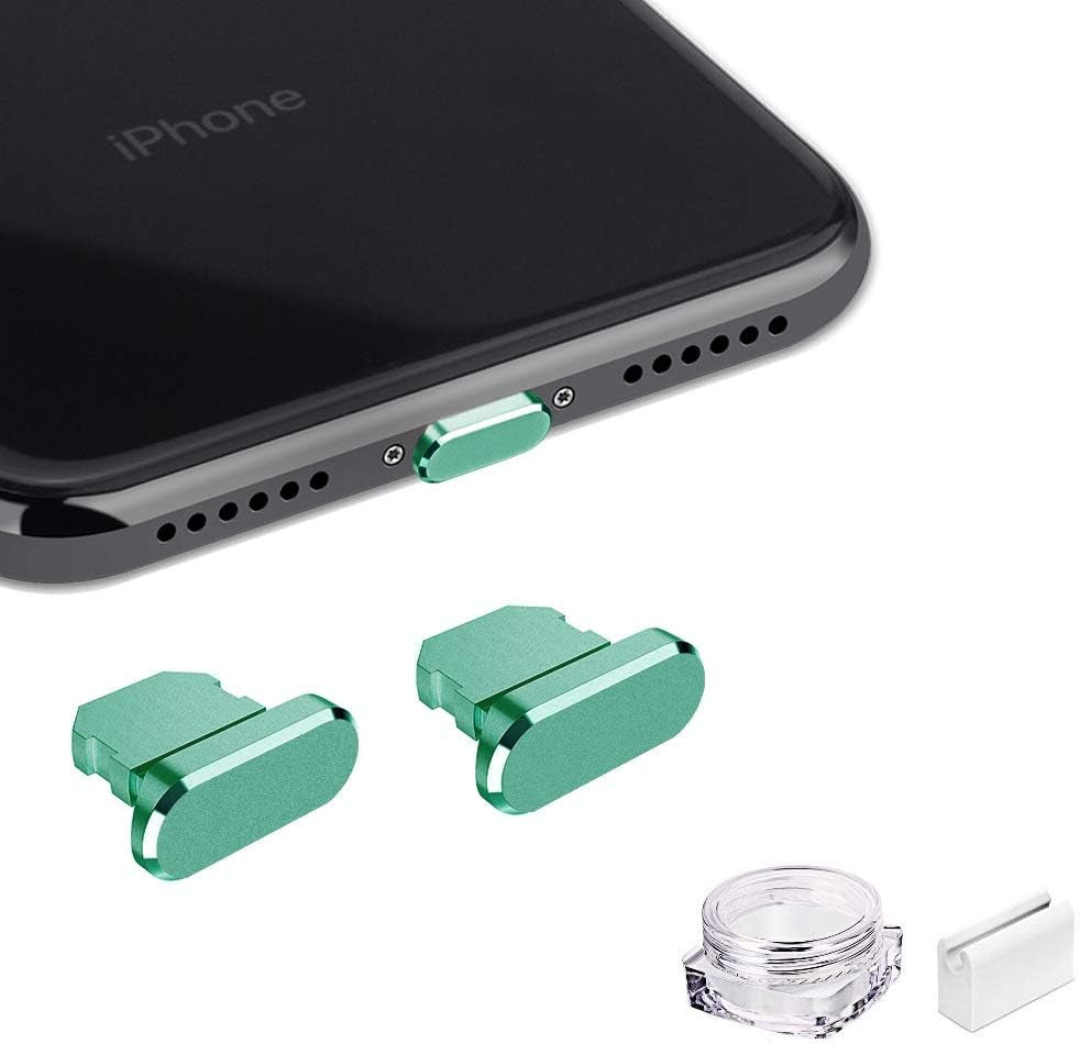VIWIEU Metal anti Dust Plug Compatible with Iphone 14 13 12 11 X XS XR 8 7 SE Mini plus Pro Max Ipad Airpods, 2 Pack Lightning Charging Port Cover Protectors with Plug Holder and Storage Box (Black)  VIWIEU 15 Green 2 PCS 