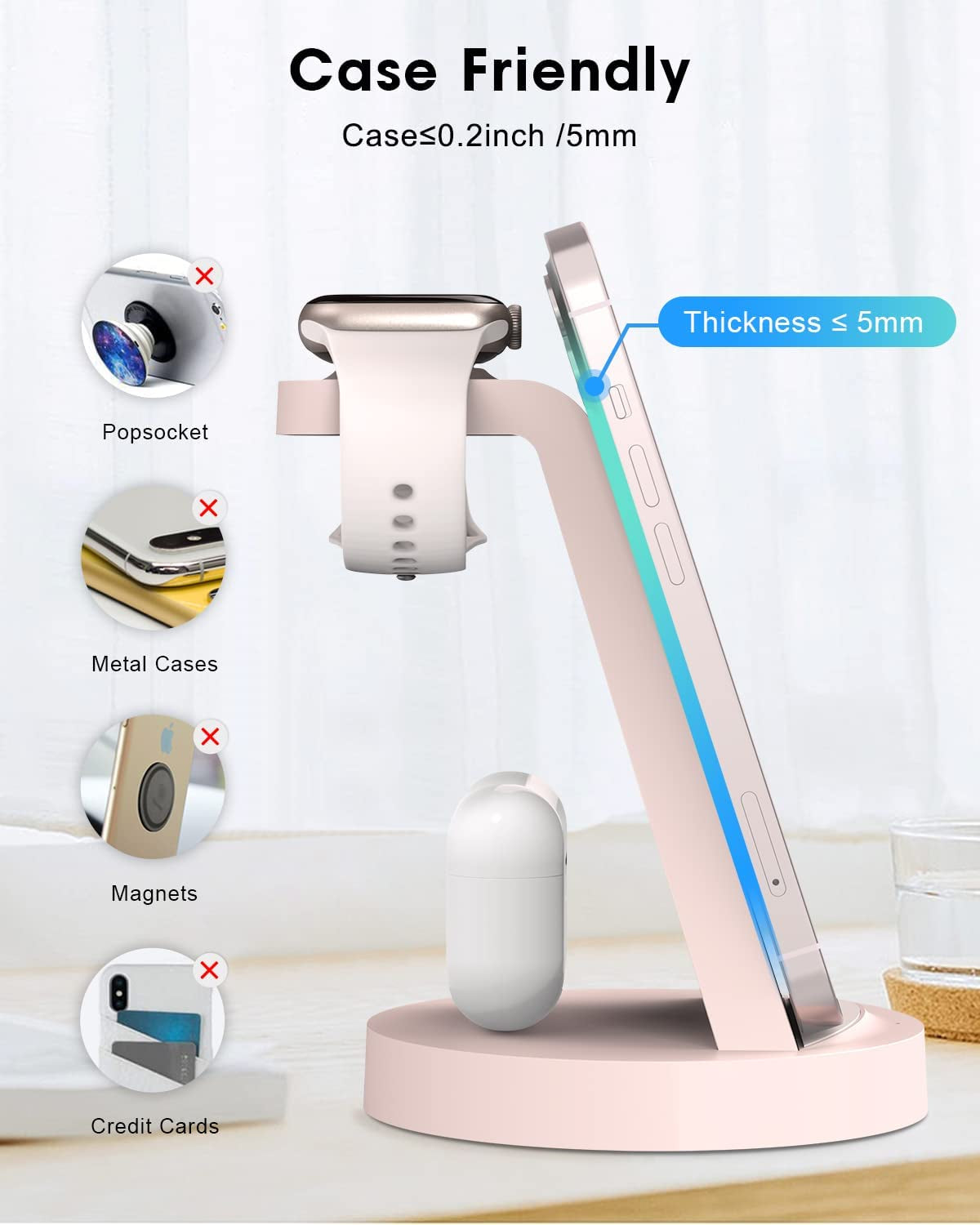 Wireless Charging Station, 3 in 1 Wireless Charger for Iphone 14/13/12/11/Pro/Se/Xs/Xr/X/8 Plus/8, Fast Wireless Charging Stand Dock for Apple Watch Series & Airpods(With Adapter)  shenzhenshijinzhizhuokejiyouxiangongsi   