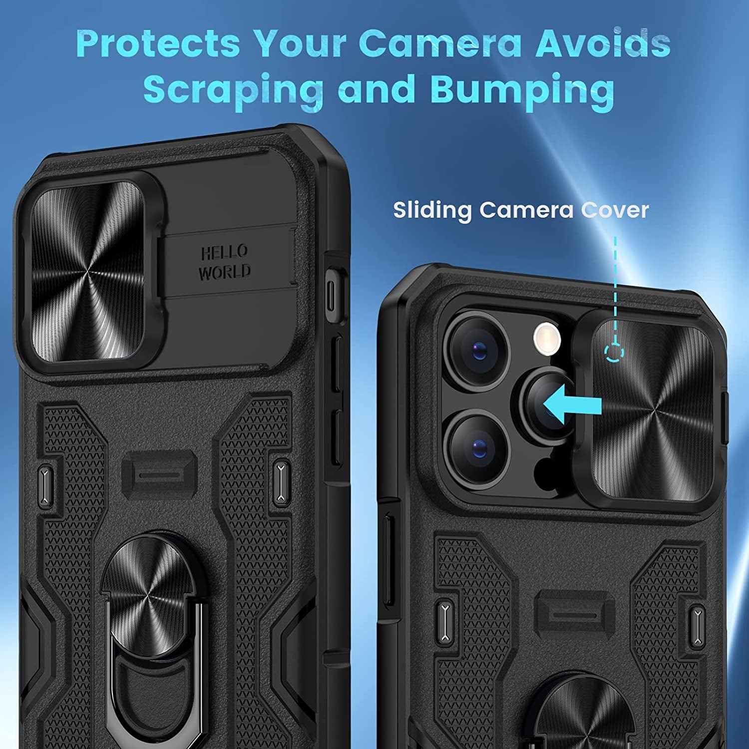 NULETO Case with Screen Protector & Stand & Slide Camera Cover, Full-Body Rugged Shockproof Protective Cover for Iphone 14 Pro Max Built-In 360° Rotate Ring Kickstand - Black  Nuleto   