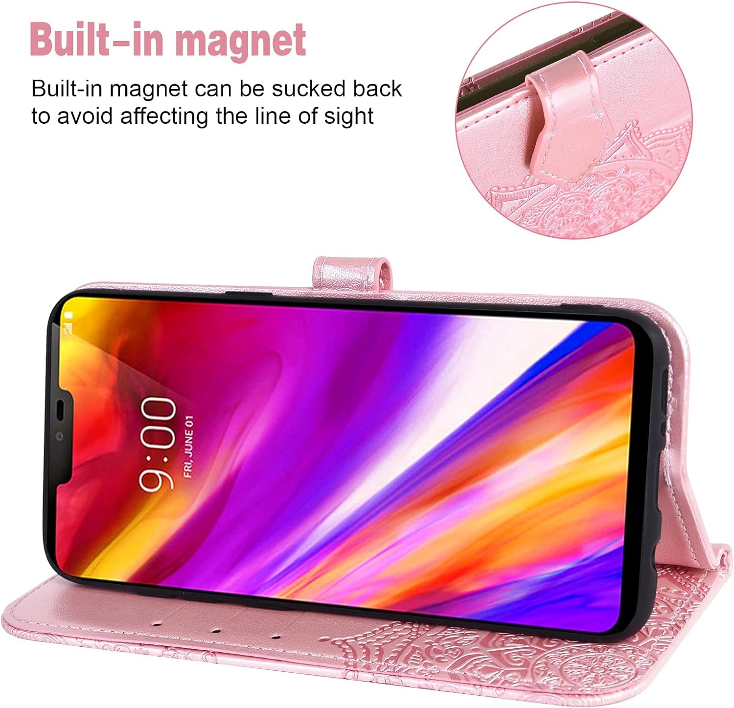 Compatible with LG G7 Thinq Wallet Phone Case Tempered Glass Screen Protector and Flip Cover Card Holder Cell for LGG7 One G 7 plus LG7 Fit Lg7Thinq 7G Thin Q G7+ G7Thinq Lgg7Thinq Women Men Rose Gold  Asuwish   