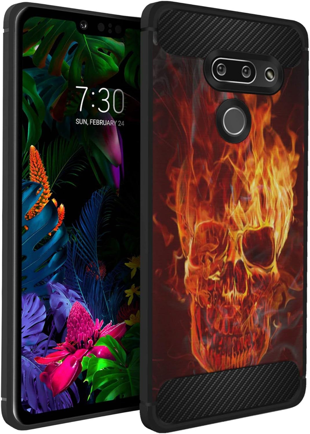 Casesondeck Slim Case Compatible with [LG G8 Thinq/Lg G8] Thin Scratch Preventing TPU, Matte Finish Carbon Fiber Texture Edges (Artic Wolf)  CasesonDeck Fire Skull  