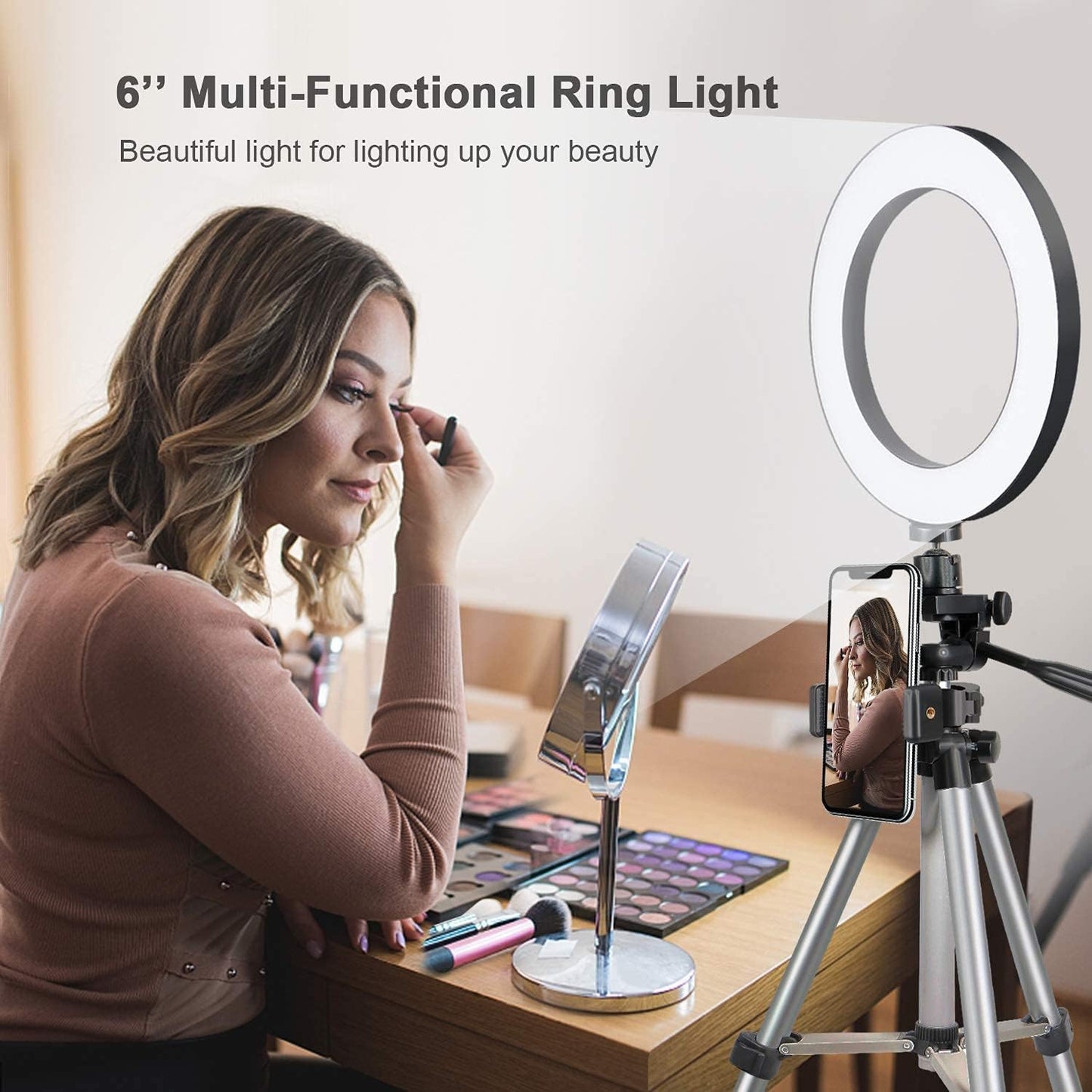 6" Selfie Ring Light, ODOM 39"Tripod with Ring Light,3 Color Modes 11 Brightness Levels, Lamps for Youtube Live Stream Makeup Vlog Tiktok Video Conference Compatible with Iphone & Android  ODOM   
