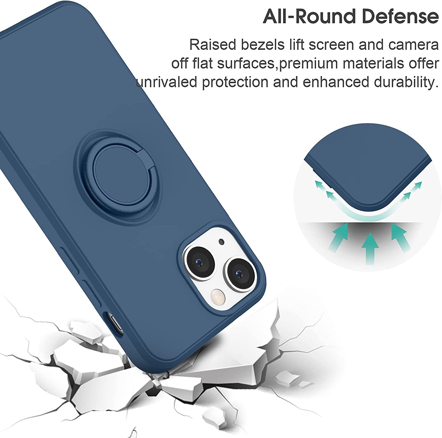 Abitku Compatible with Iphone 13 Mini Case, Silicone with 360°Ring Kickstand Holder (Support Magnetic Car Mount) Microfiber Cloth Designed for Iphone 13 Mini 5.4 Inch (Blue)  ABITKU   