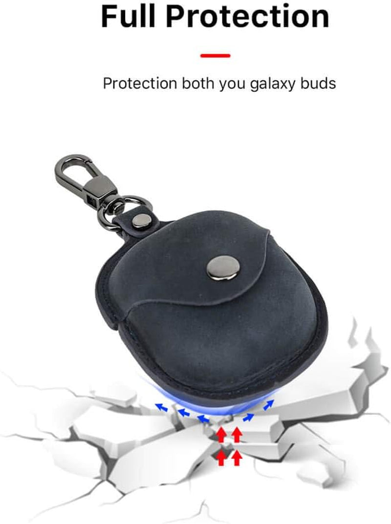 Genuine Leather Case for Galaxy Buds Live,Hiram Crazy Horse Leather Portable Travel Case for Galaxy Buds Live,Headphone Cases for Galaxy Buds Live Charging Case(Blue)  Hiram   