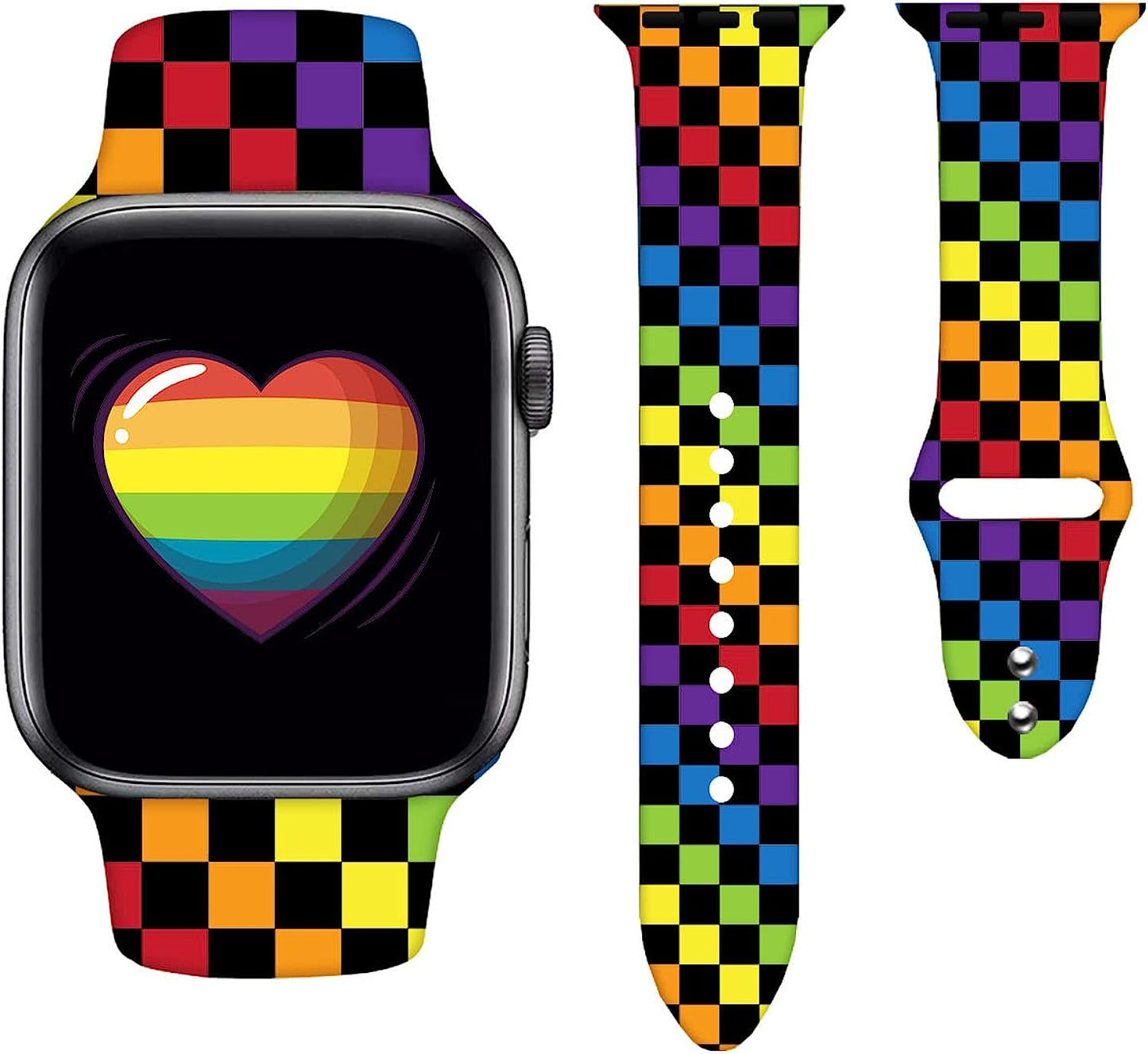 Watch Bands Compatible Apple Watch for Women Men, Adjustable Smart Watch Band Soft Silicone Wristbands Replacment Strap for Watch Series 7 6 5 4 3 2 1  OMGZBNACCC Pride Rainbow Plaid Lgbt 38mm/40mm/41mm 