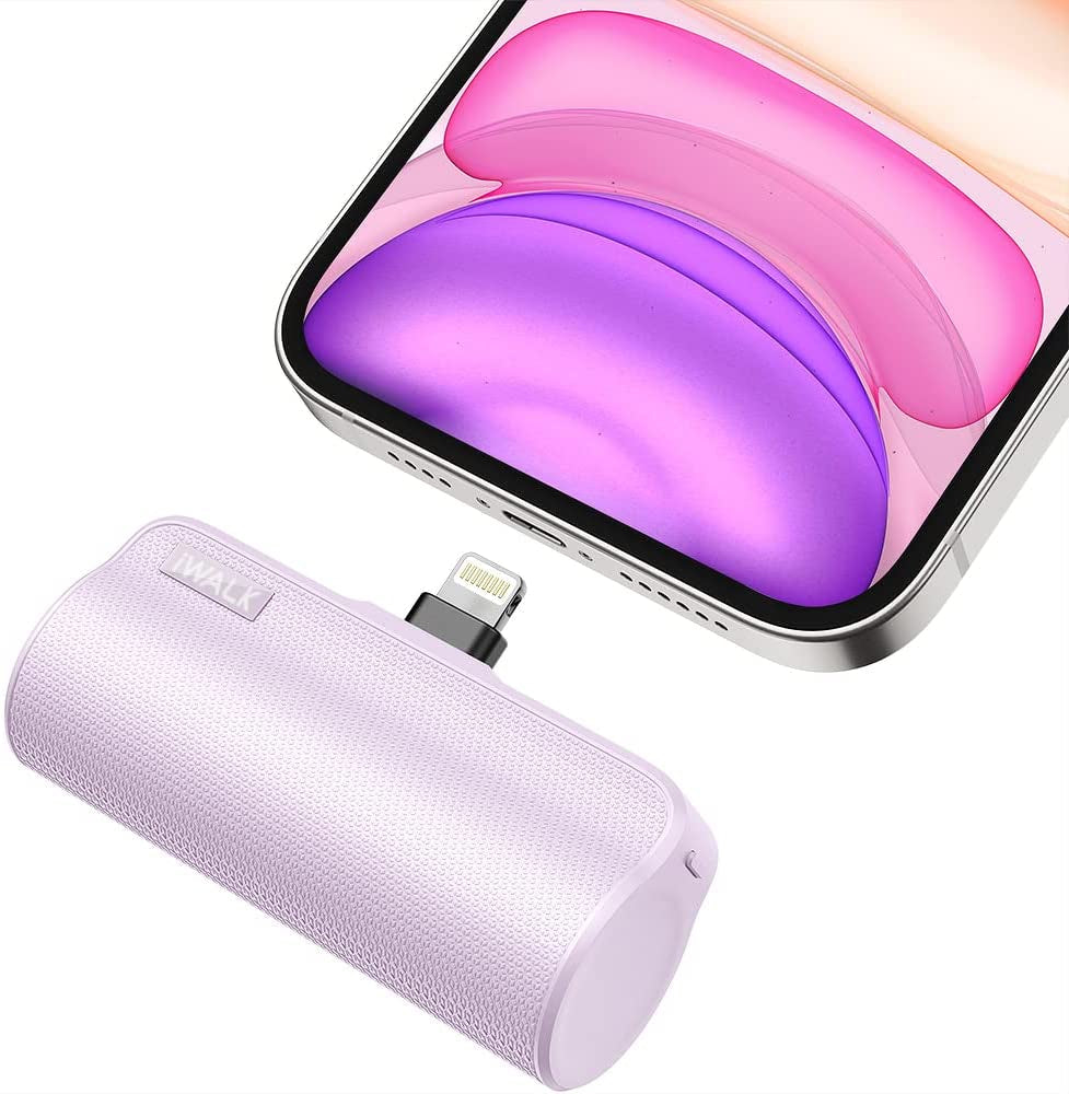 Iwalk Mini Portable Charger for Iphone with Built in Cable, 3350Mah Ultra-Compact Power Bank Small Battery Pack Charger Compatible with Iphone 14/13/13 Pro/12/12 Pro/11/Xr/Xs/X/8/7/6,White  iWALK Light Purple  