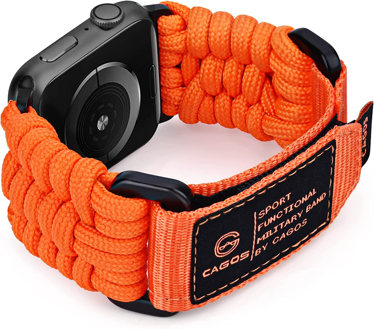 CAGOS Compatible with Apple Watch Band 49Mm 45Mm 44Mm 42Mm, Rugged Survival Paracord Nylon Strap Braided Sport Loop for Iwatch Bands Ultra Series 8 7 6 5 4 3 2 1 SE Men  CAGOS Orange/Black 49/45/44/42mm M 