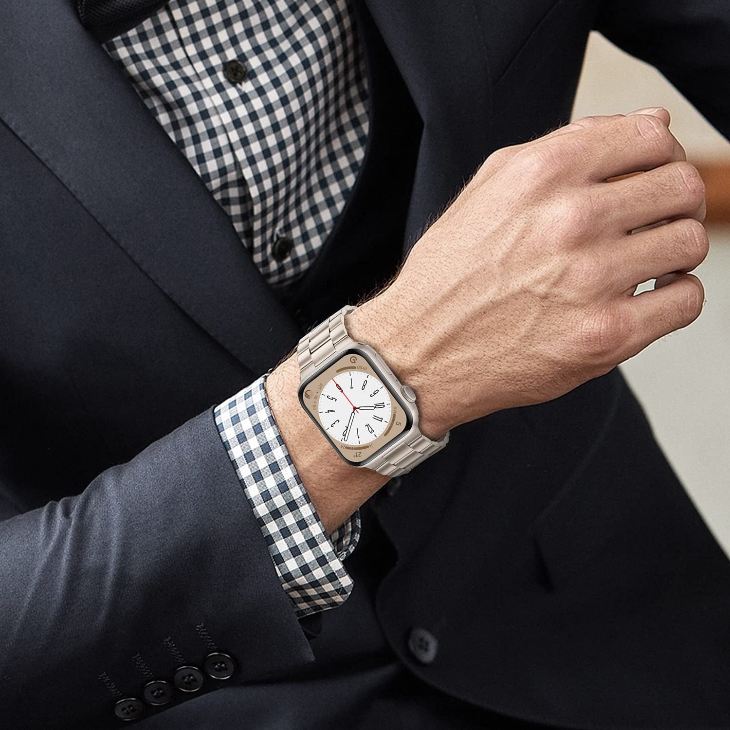 HITZEE Compatible with Apple Watch Band 45Mm 44Mm 42Mm Business Stainless Steel Metal Strap Men Women Link Bands with Case Compatible for Apple Watch SE Series 8 7 6 5 4 3 2 1, 42/44/45Mm Starlight  HITZEE   