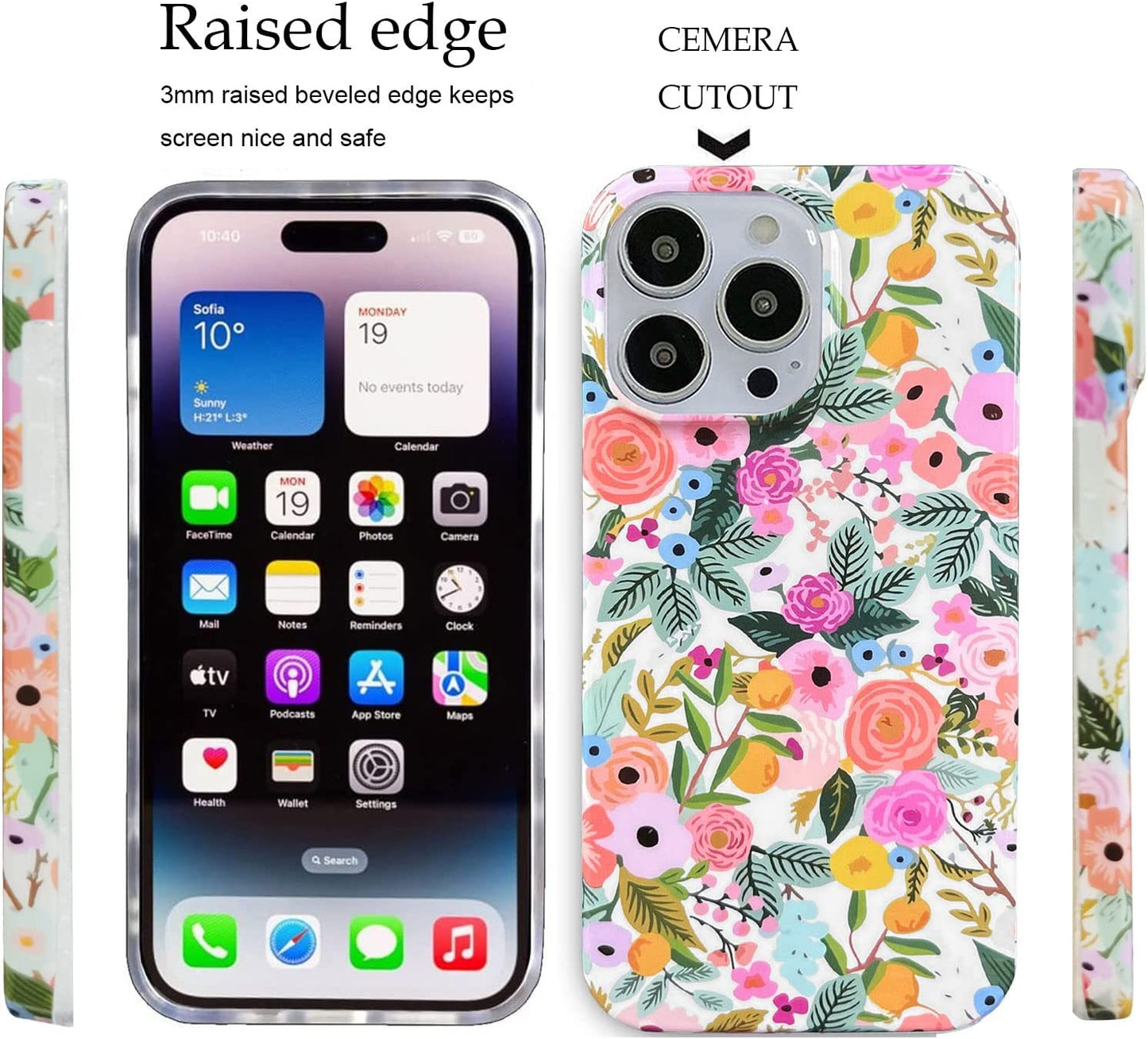 J.West Compatible with Iphone 14 Pro Max Case Soft Shockproof Cute Floral Phone Protective Cover for Women, Garden Flower Pattern Design Slim Fit Anti-Scratch 6.7" Phone Case for Girl  J.west   