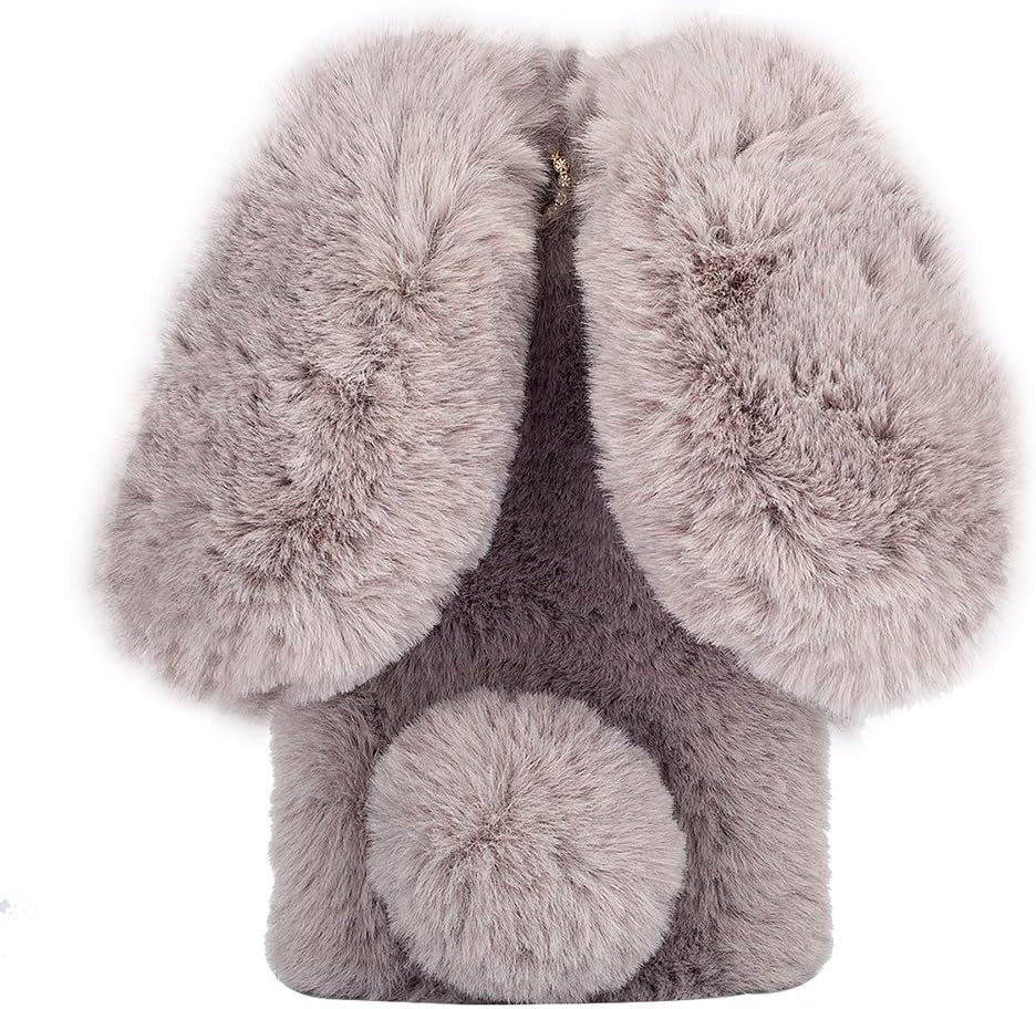 Shinyzone Plush Rabbit Case Compatible with Google Pixel 6 Pro,Fluffy Fuzzy Cute 3D Bunny Ears Soft Warm Case Faux Fur Shockproof TPU Back Cover with Bling Diamond Chic Bowknot,Dark Grey  Shinyzone Gray Google Pixel 6 Pro 
